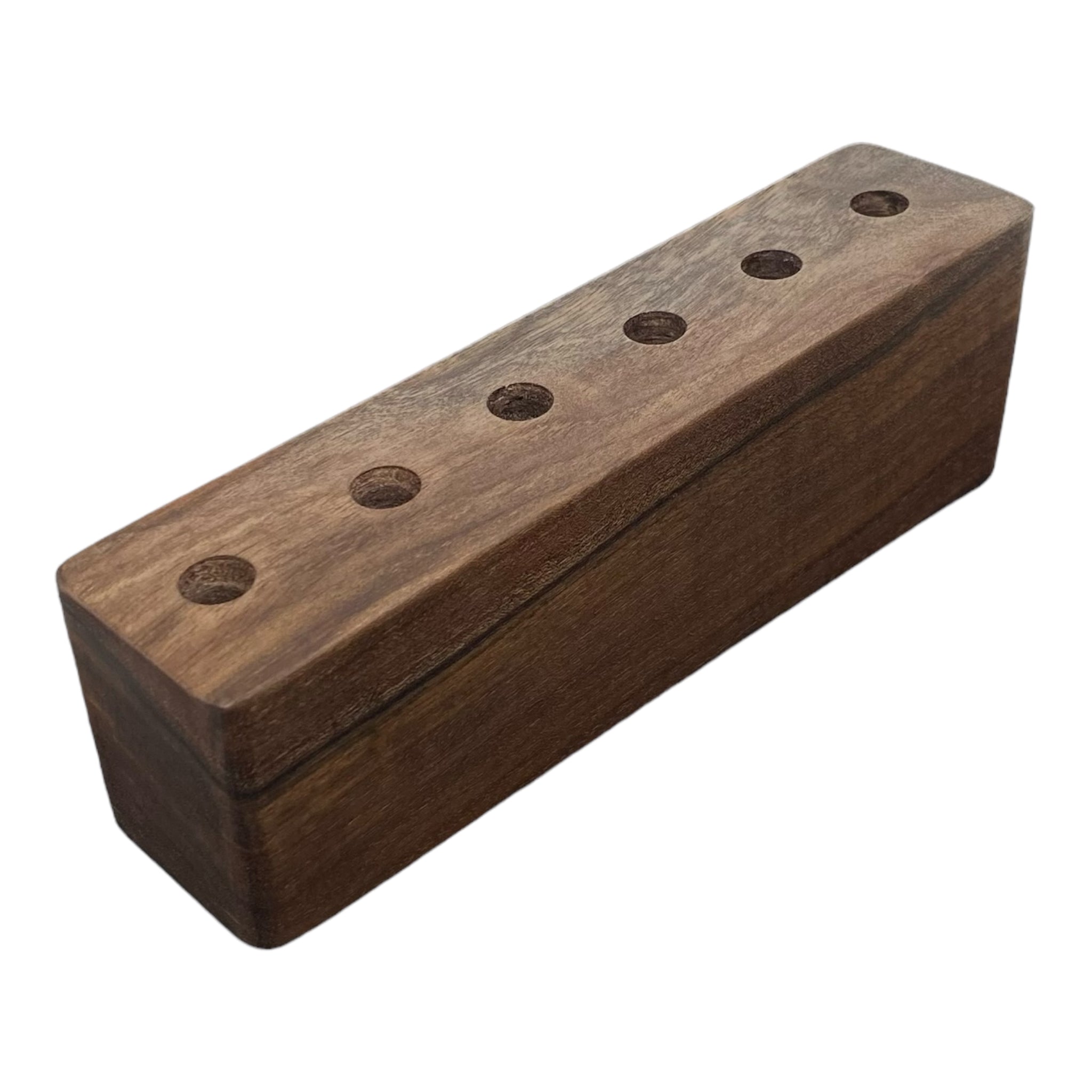 6 Hole Wood Display Stand Holder For 14mm Bong Bowl Pieces Or Quartz Bangers - Black Walnut