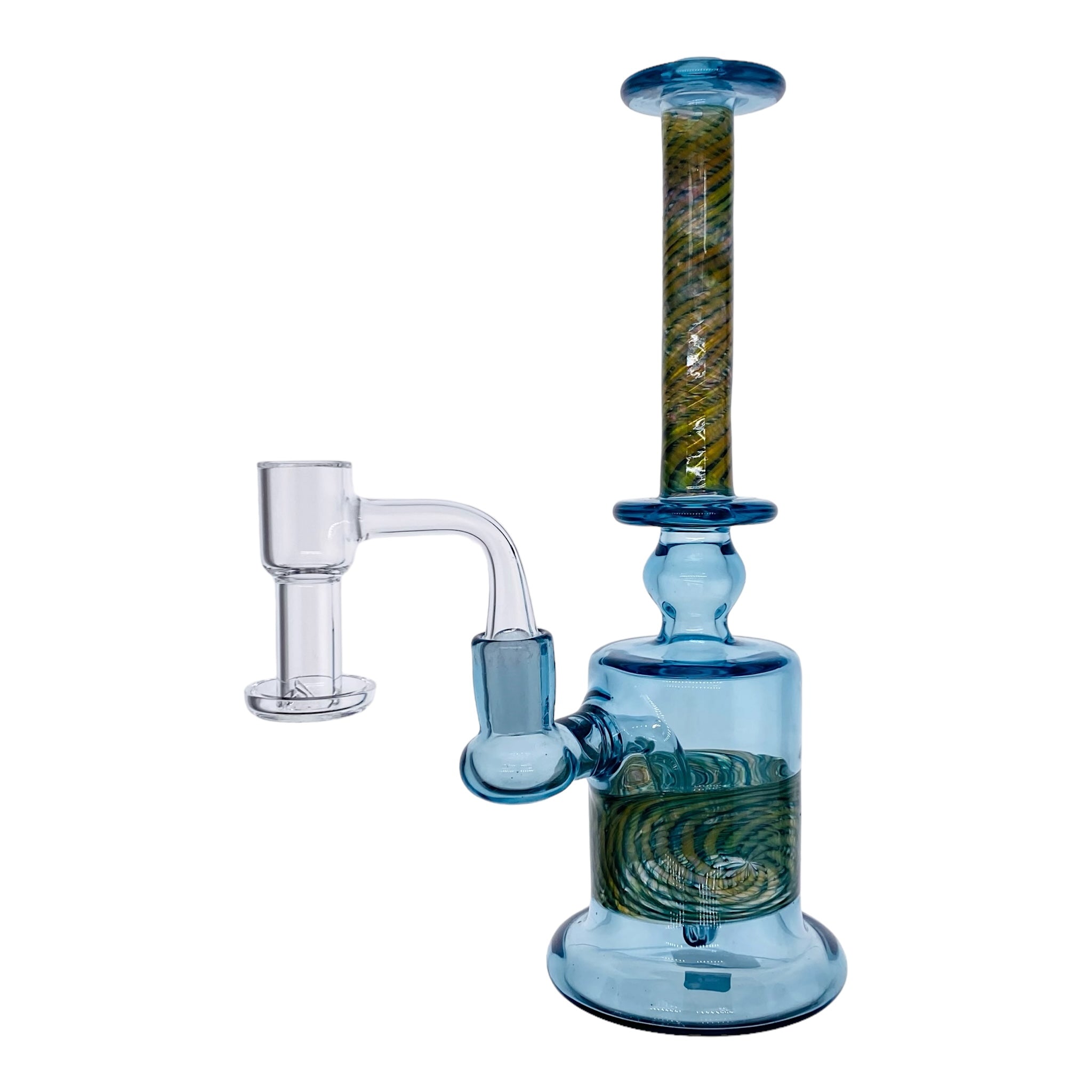 heady glass dab rig by Scott Griffin Glass - Raindrop Blue With Fume Twist Minitube