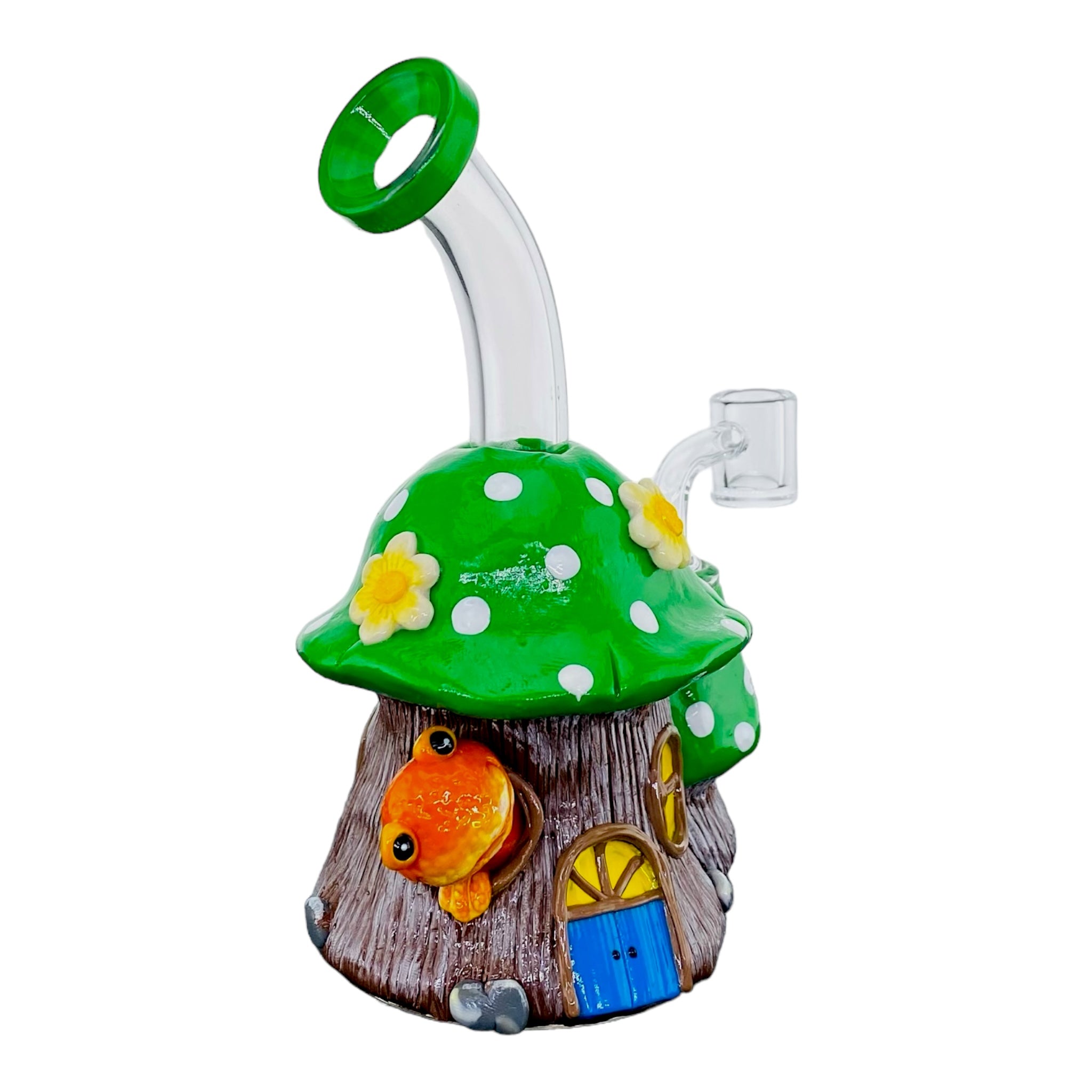 cute girly Green And White Mushroom Small Dab Rig With Frog for sale