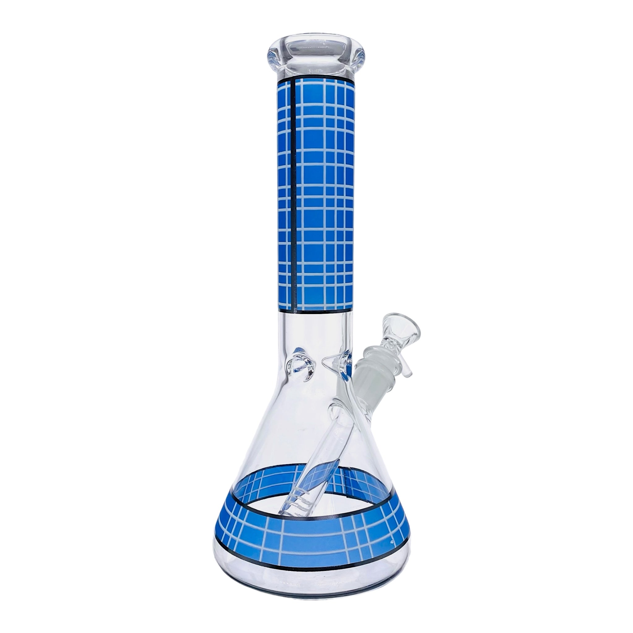 10 Inch Clear Beaker Glass Bong With Blue Plaid