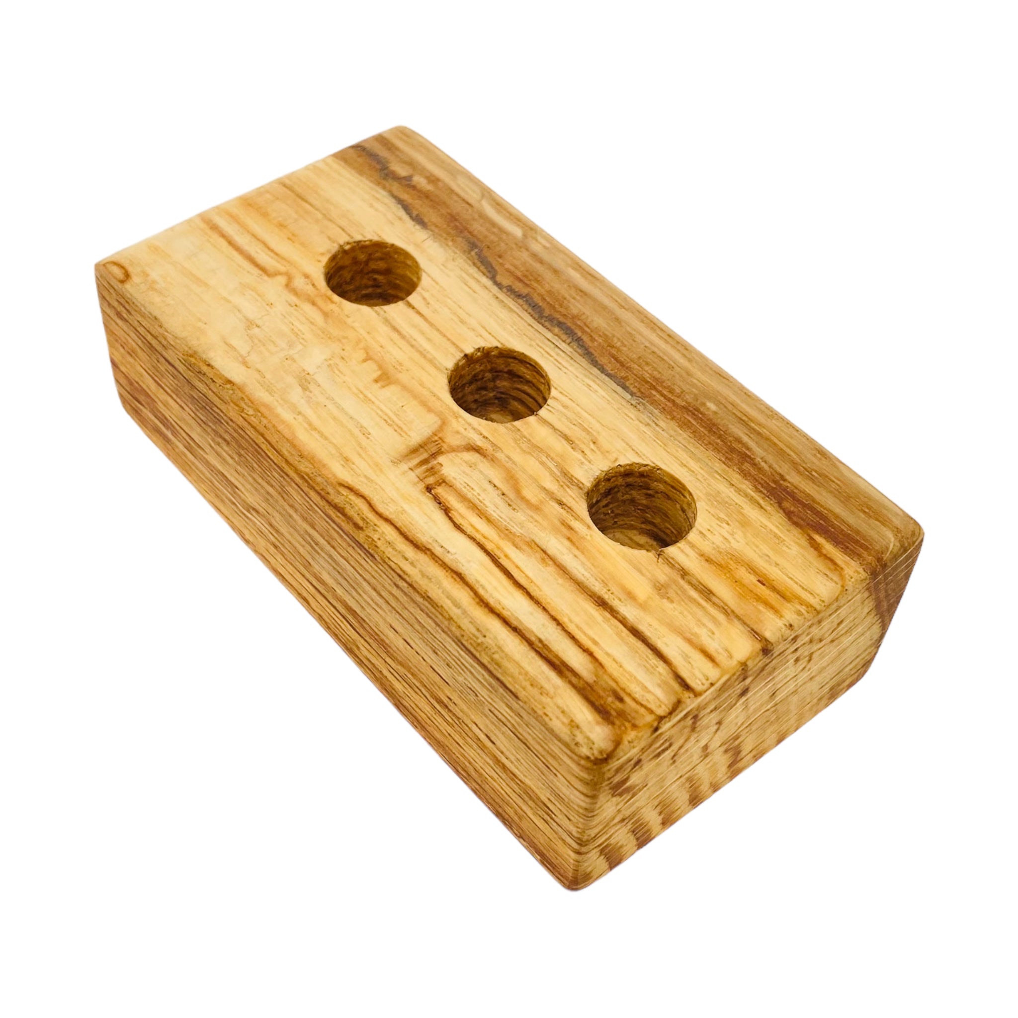 3 Hole Wood Display Stand Holder For 14mm Bong Bowl Pieces Or Quartz Bangers - Cork Oak