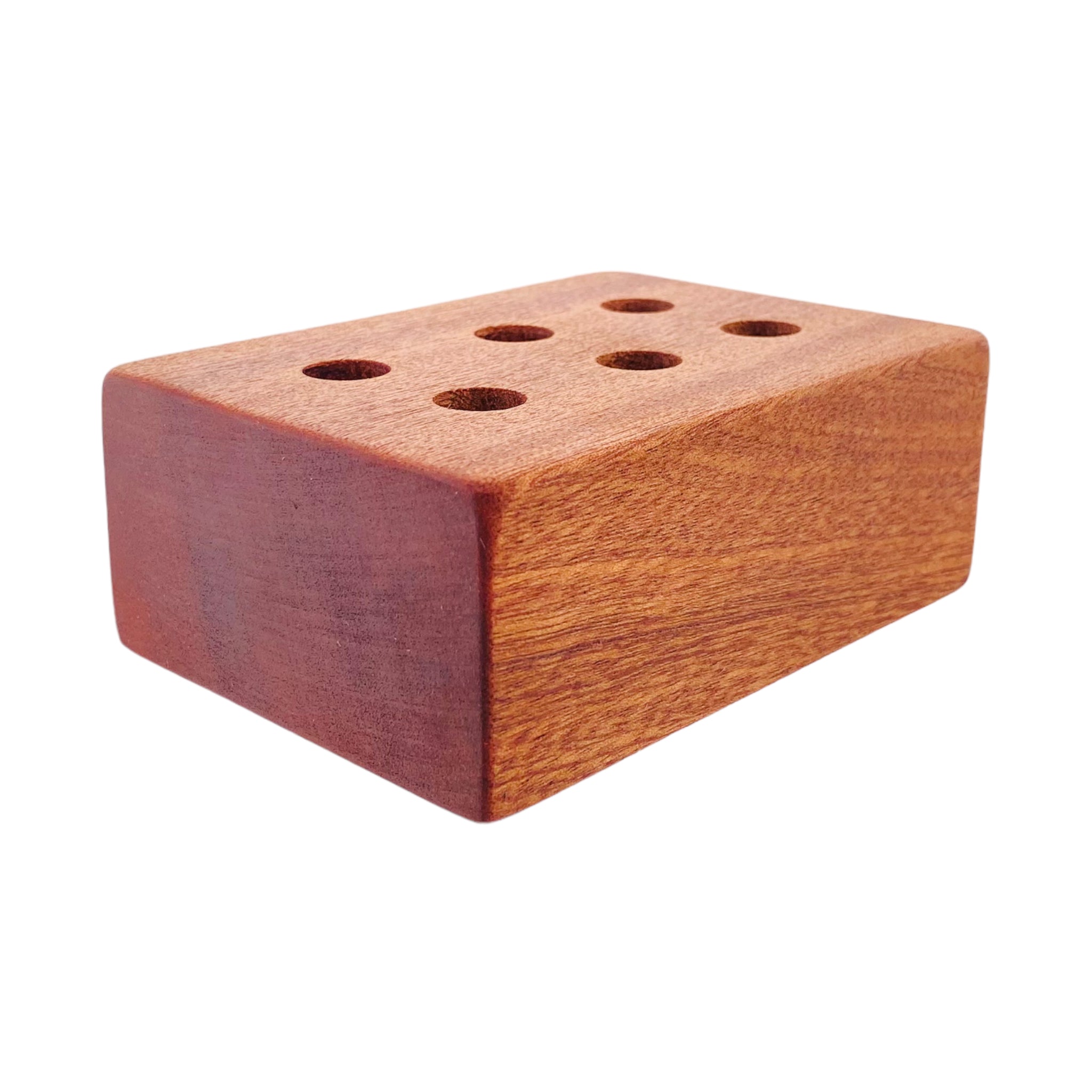 6 Hole Wood Display Stand Holder For 14mm Bong Bowl Pieces Or Quartz Bangers - Mahogany Block
