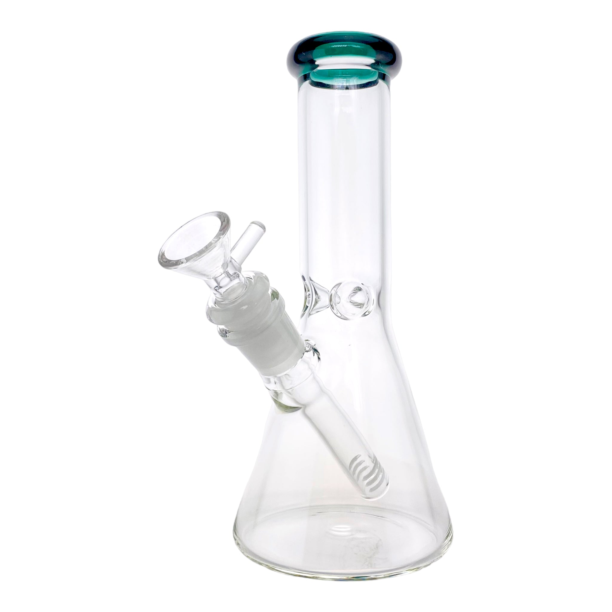 8 Inch Small Clear Beaker Bong With Lake Green Color Lip
