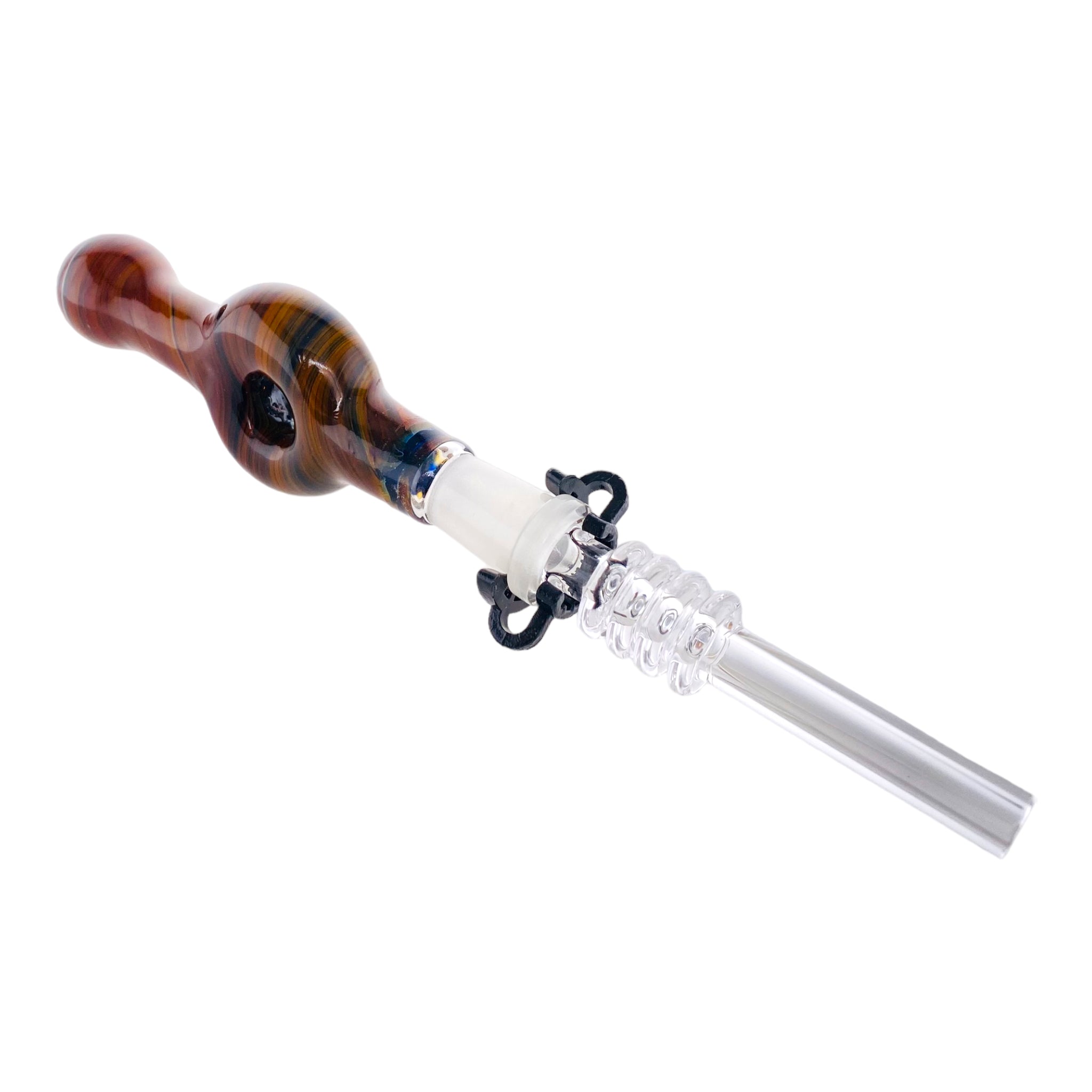 10mm Nectar Collector - Black With Gold Fuming Spiral Donut With 10mm Quartz Tip