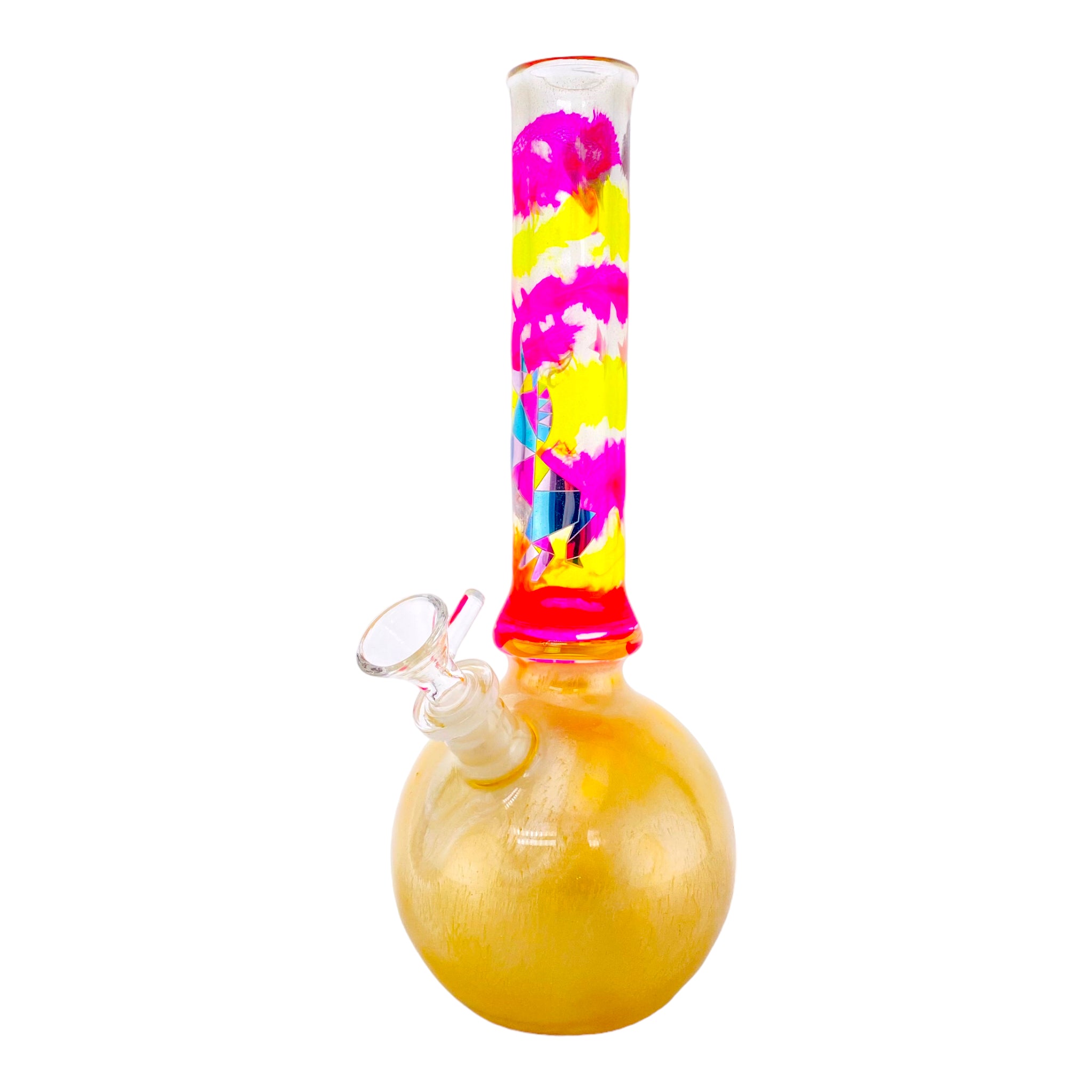 Oregon Blown Glass - Pink And Yellow Unicorn Decal Bubble Base Bong