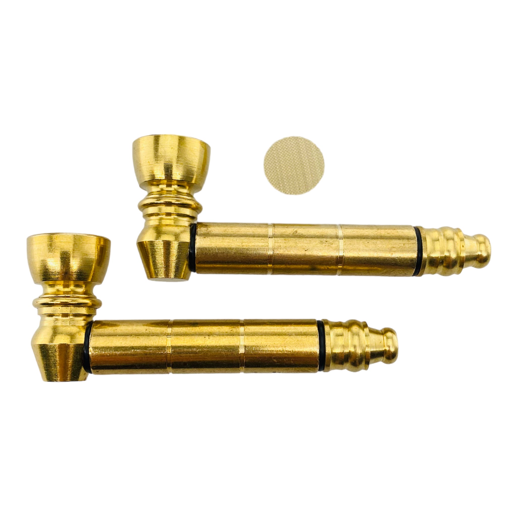 brass bundle of two metal smoking pipes and 10 screens