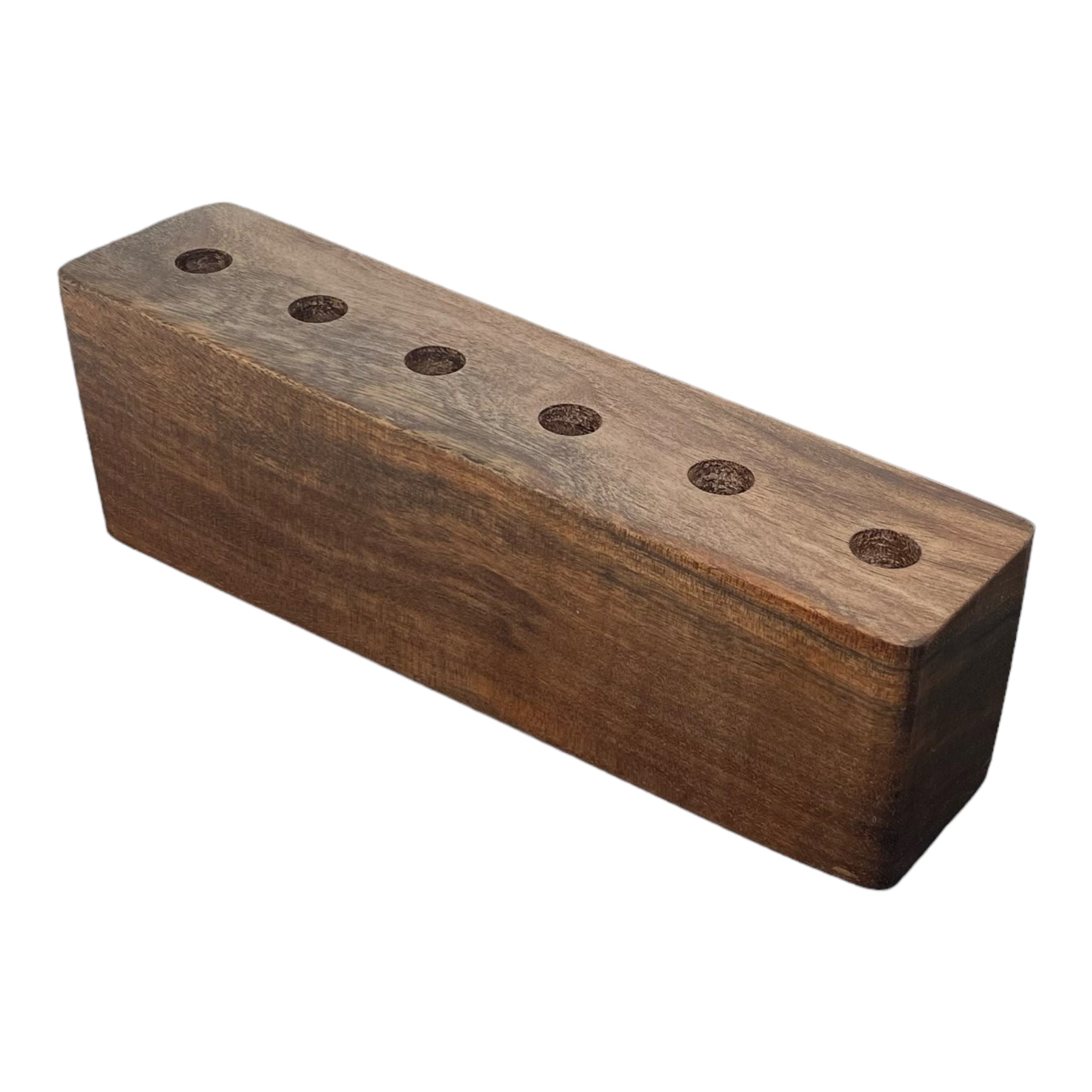 6 Hole Wood Display Stand Holder For 14mm Bong Bowl Pieces Or Quartz Bangers - Black Walnut