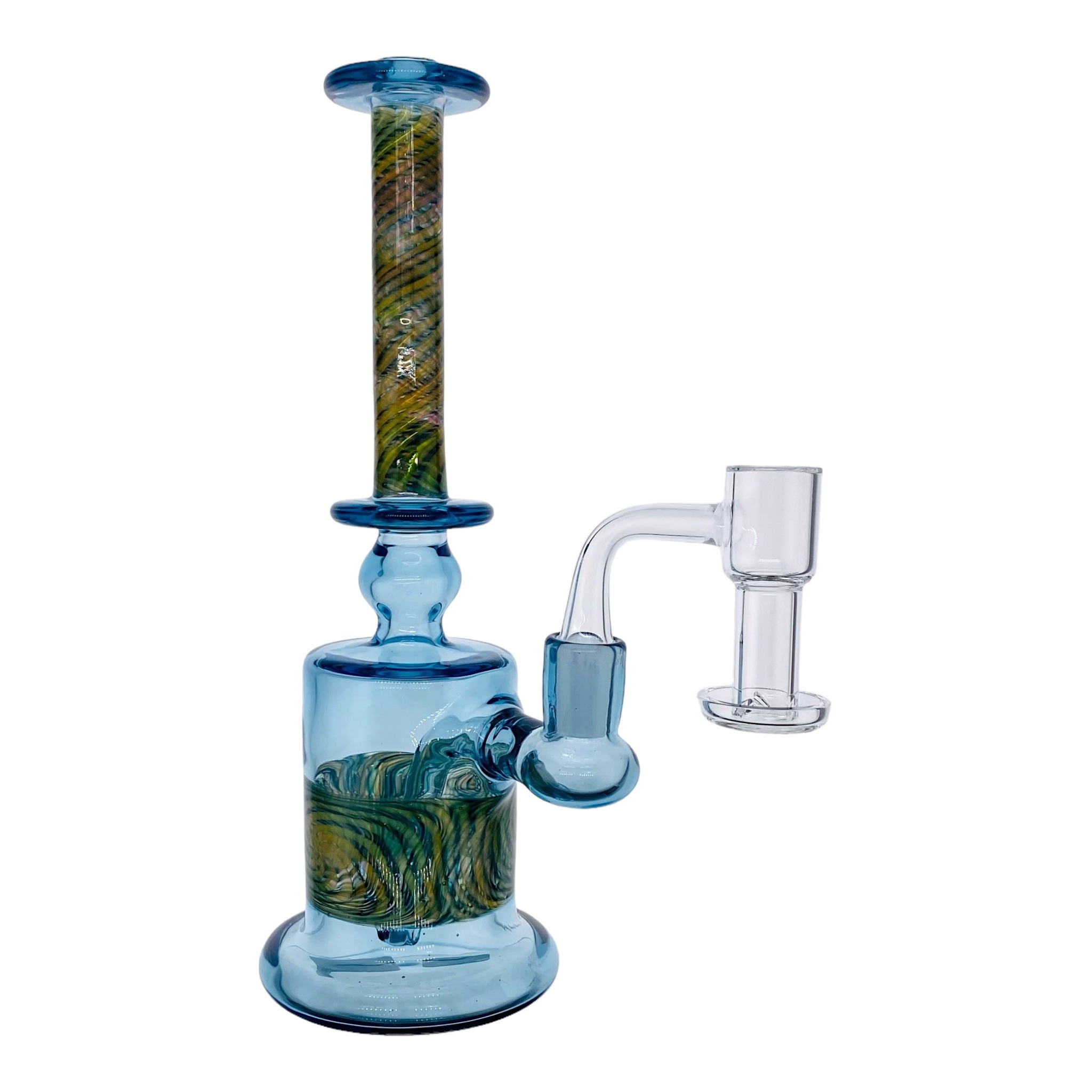 heady glass dab rig by Scott Griffin Glass - Raindrop Blue With Fume Twist Minitube