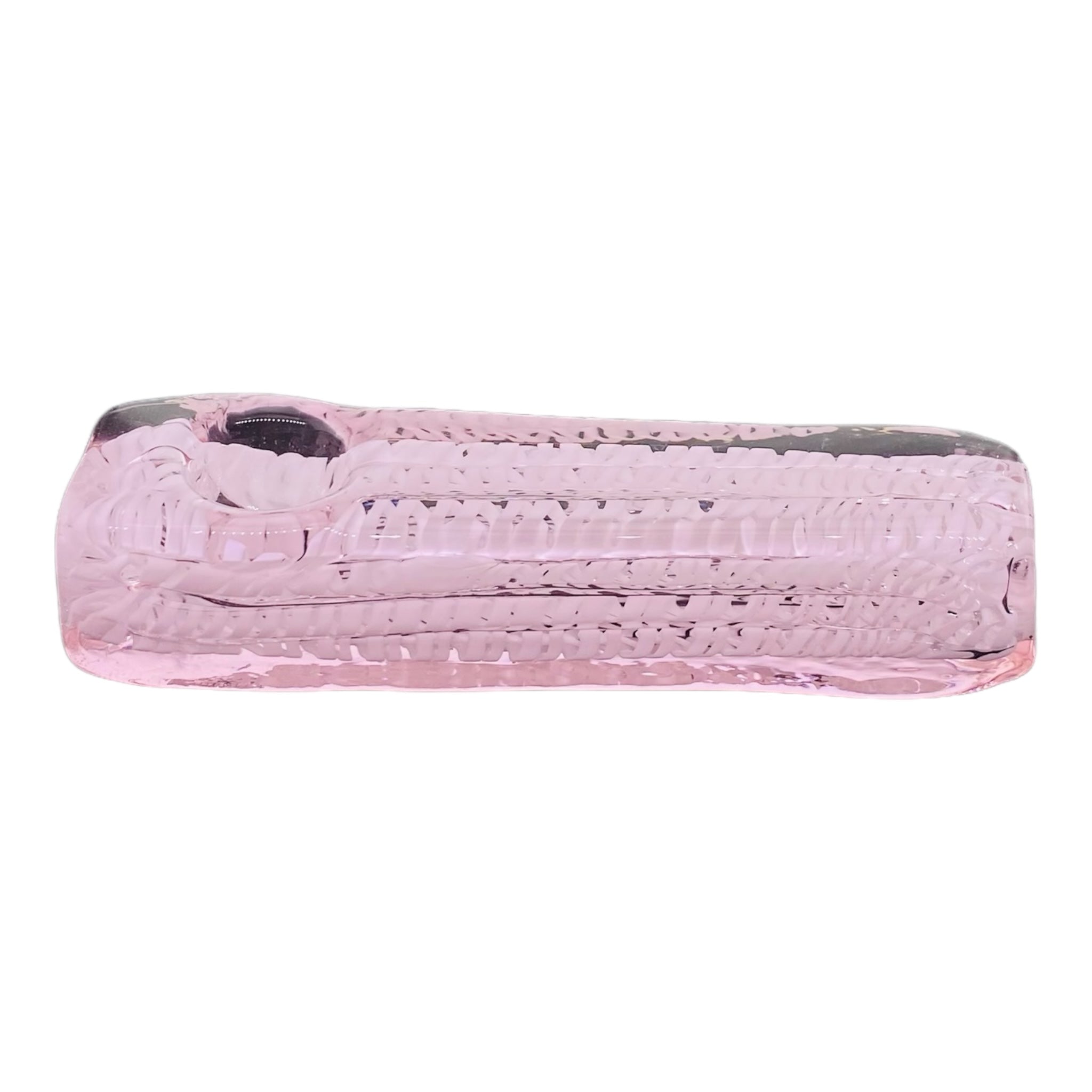 Glass Hand Pipes - Pink And White Linework Twist Rectangle Glass Hand Pipe