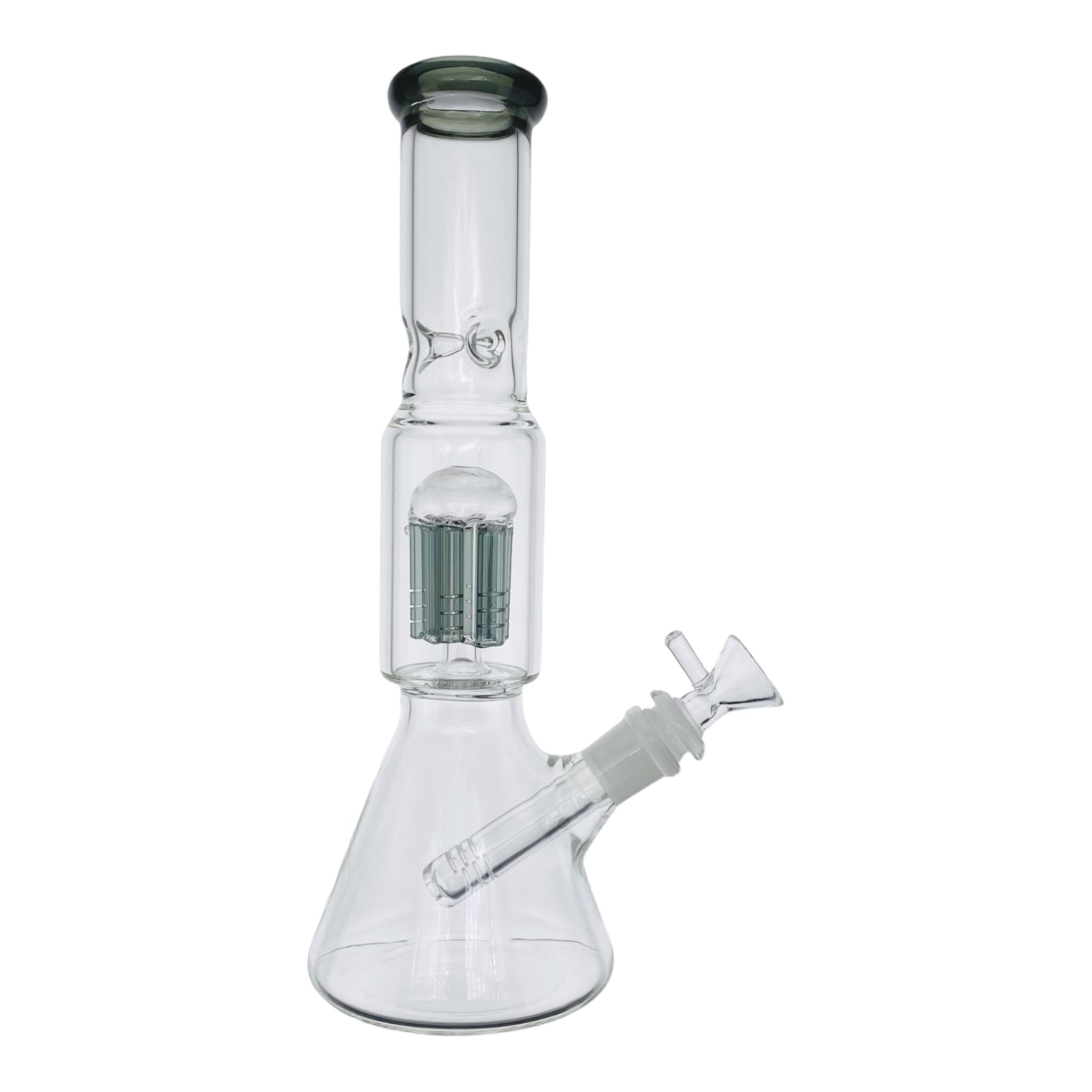 Clear Beaker Bong With Shadow Black Tree Perc And Mouthpiece