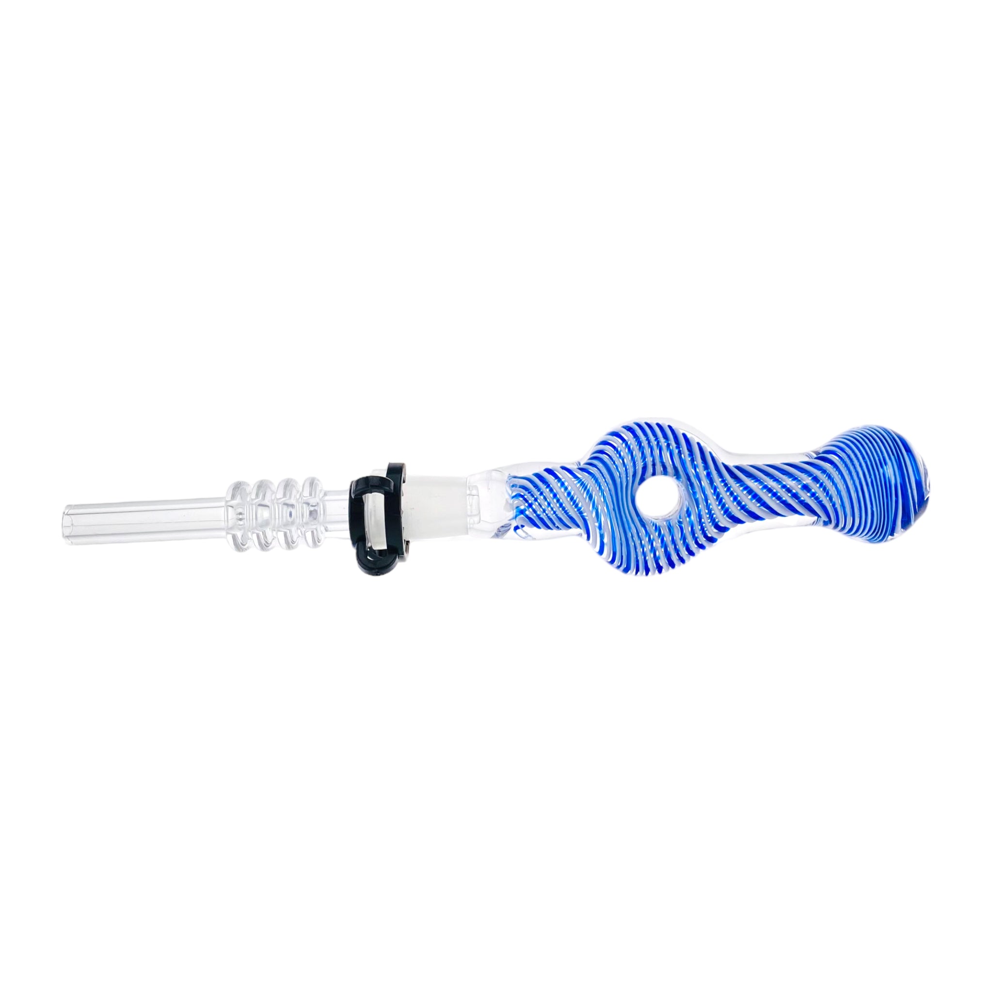 10mm Nectar Collector - Blue And White Inside Out Spiral Donut With Quartz Tip
