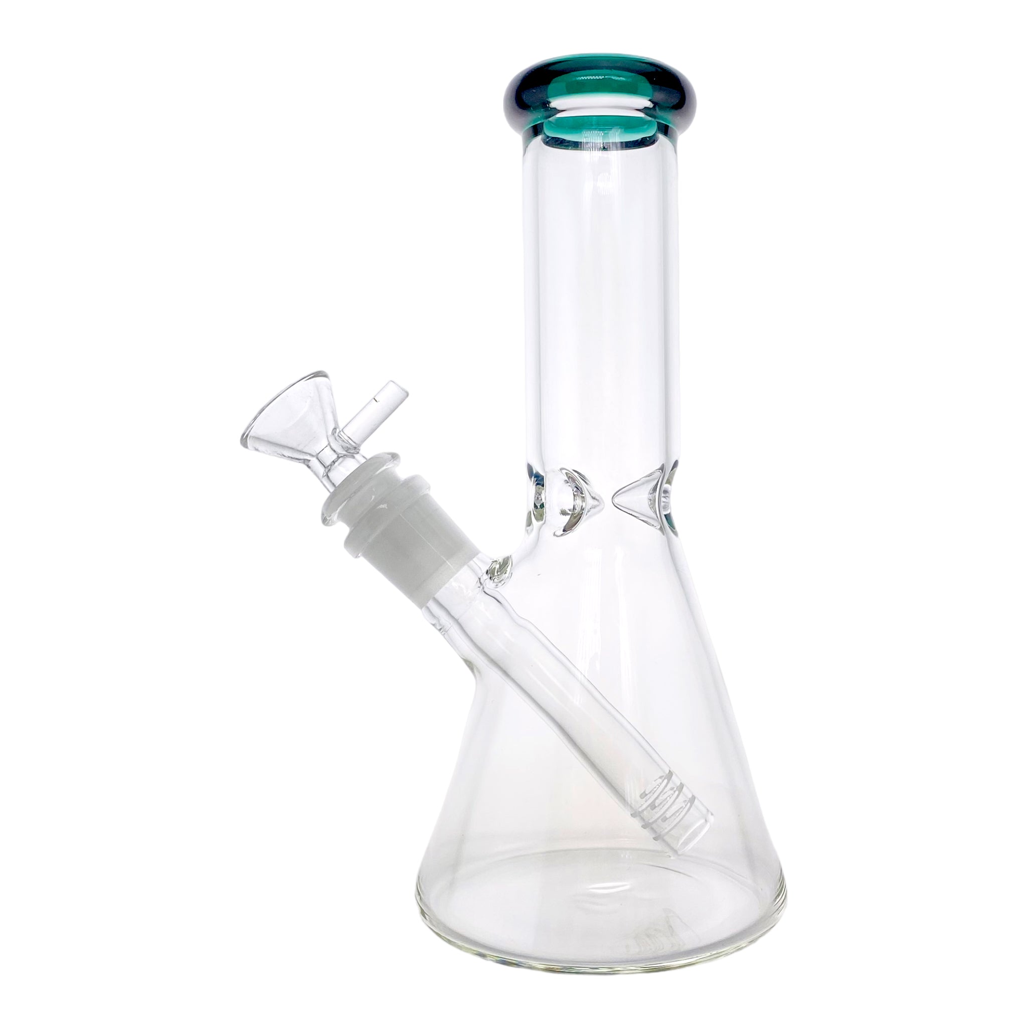 8 Inch Small Clear Beaker Bong With Lake Green Color Lip
