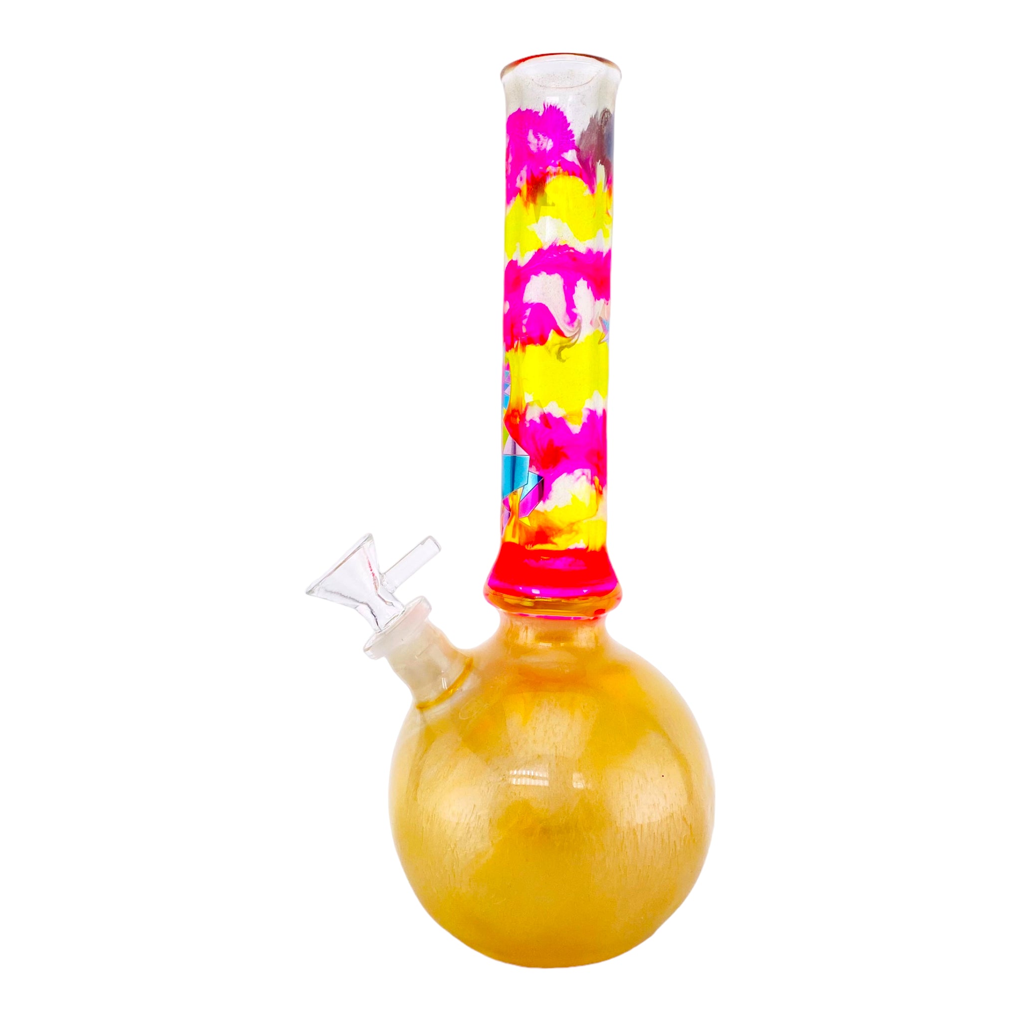 Oregon Blown Glass - Pink And Yellow Unicorn Decal Bubble Base Bong