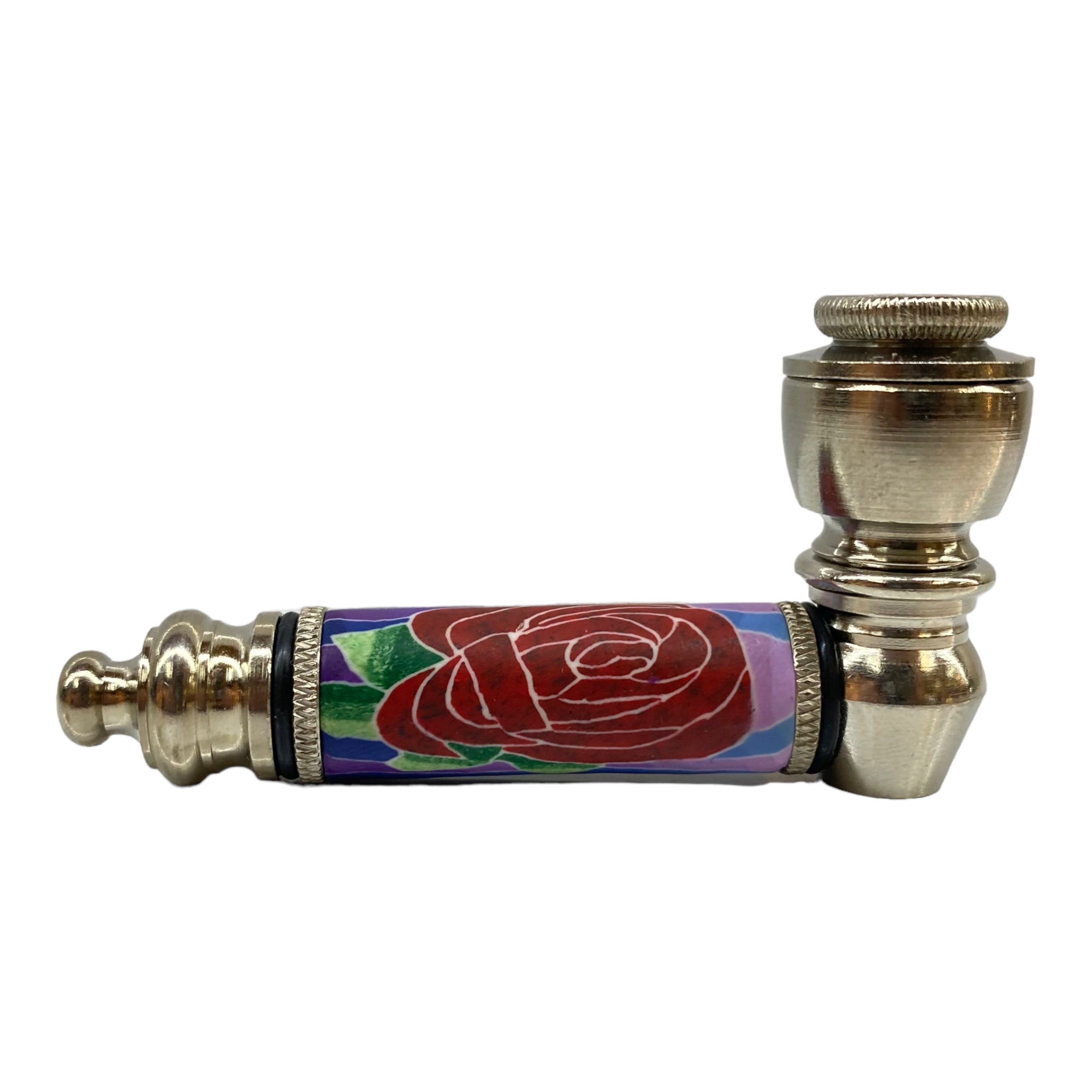 Metal Hand Pipes - Silver Chrome Hand Pipe With Red Rose