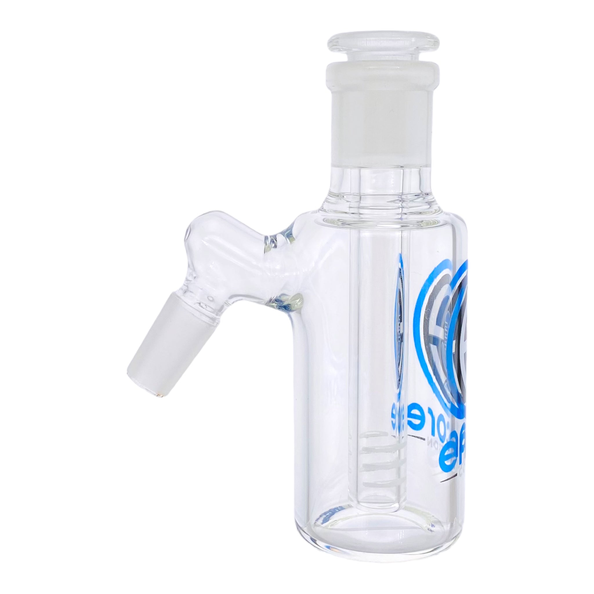 Encore Glass 14mm Ash Cathcer With 45 Degree Joint And Removable Downstem Blue Logo