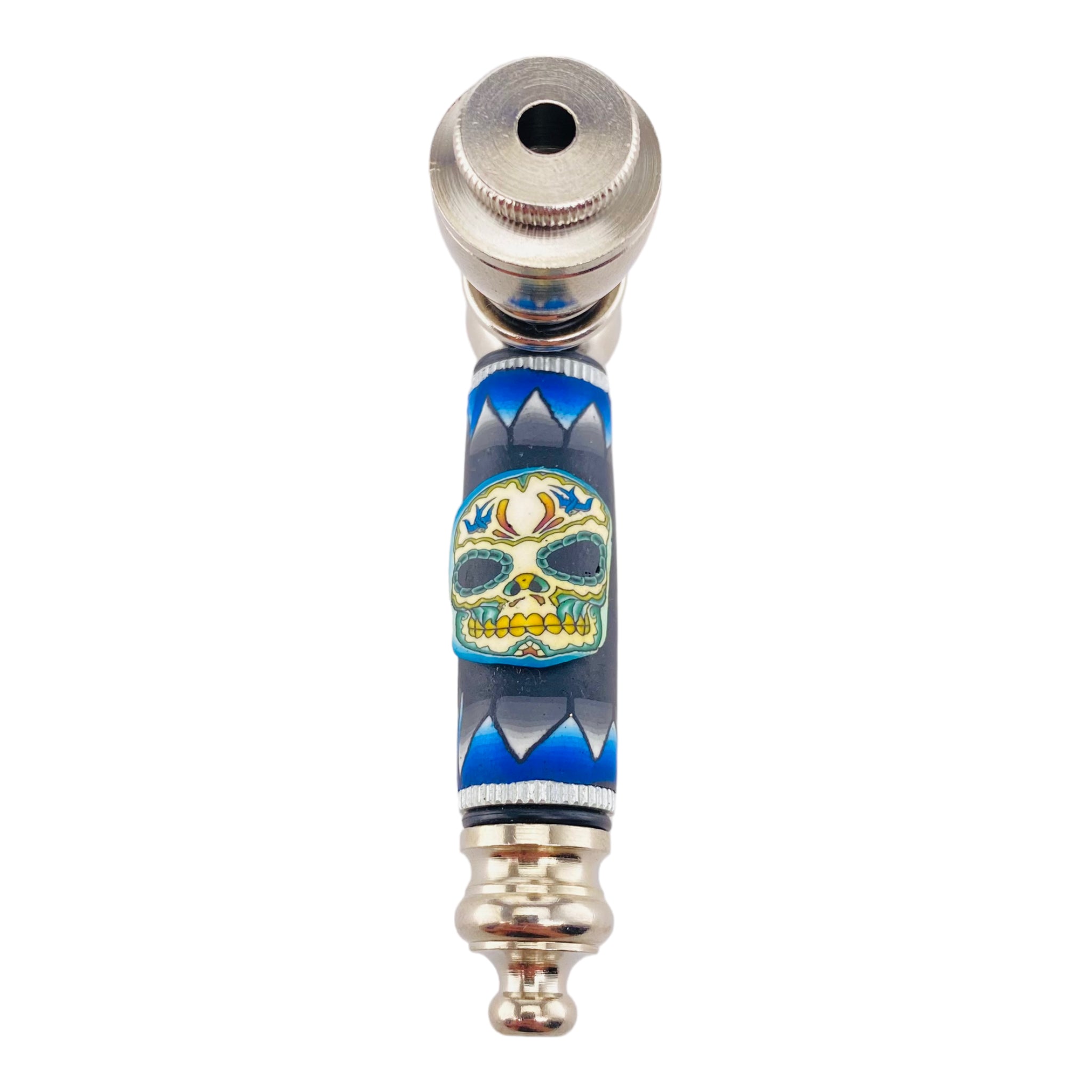 Metal Hand Pipes - Silver Chrome Hand Pipe With Candy Skull