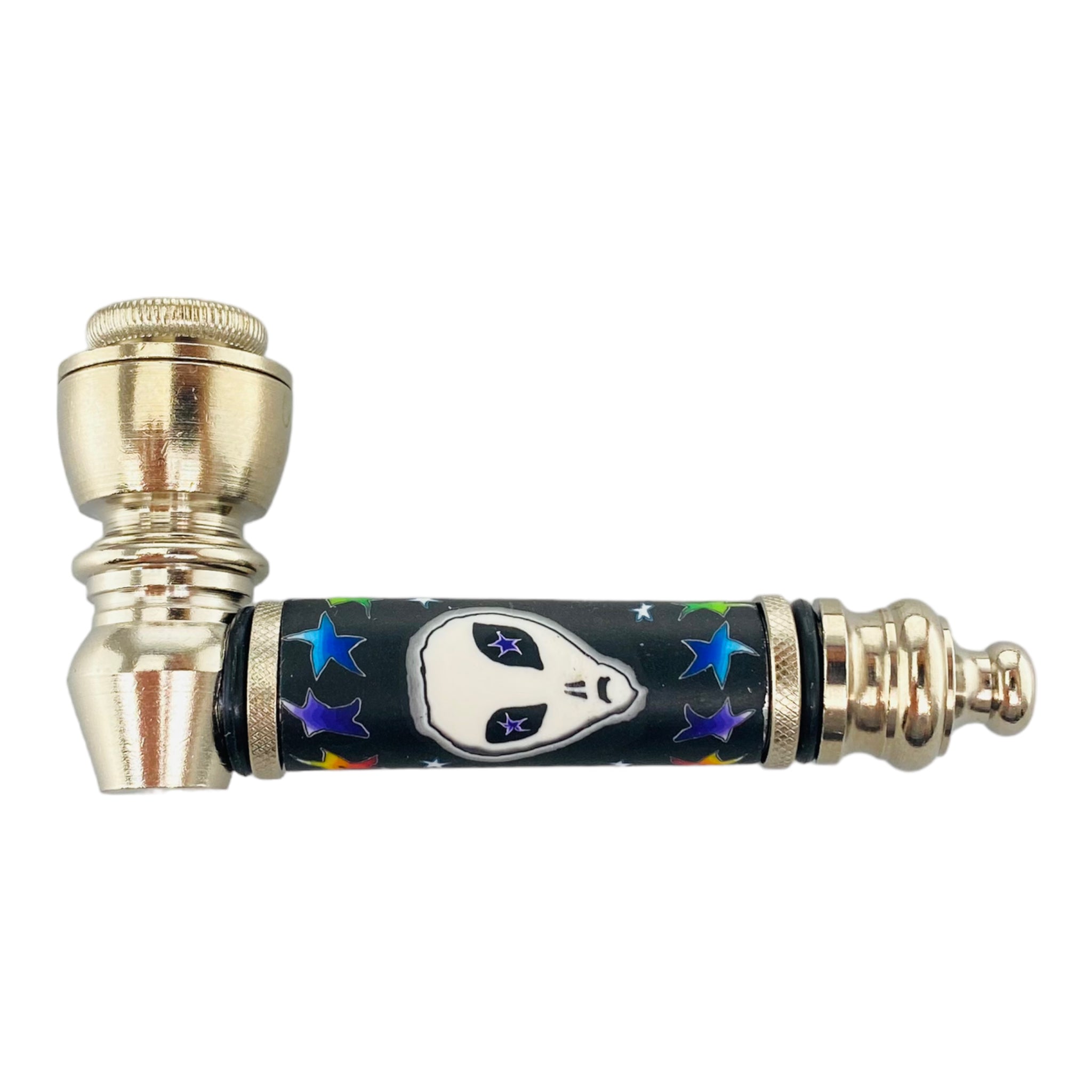Silver Chrome Hand Pipe With Glow In The Dark Alien Head
