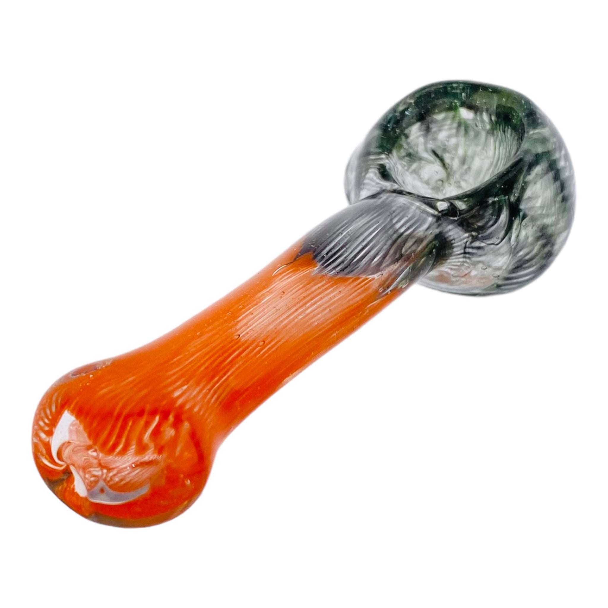 Basic Glass Spoon Pipe With Orange And Black Spiral Color Twist