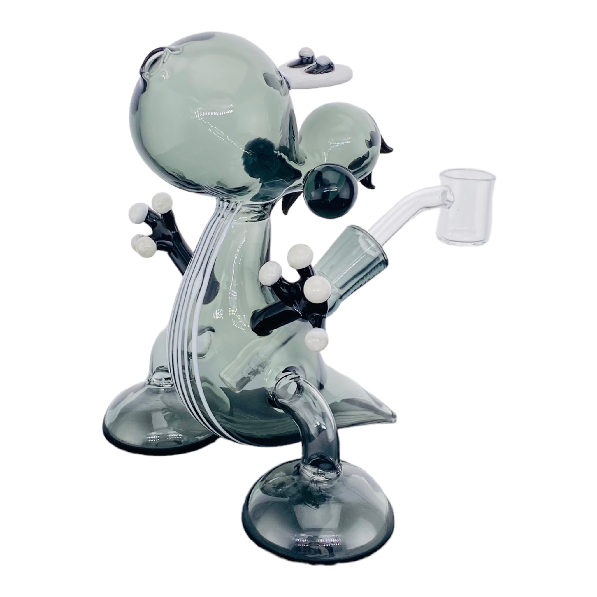 cute girly Shadow Black Yoshi Dab Rig With White Linework