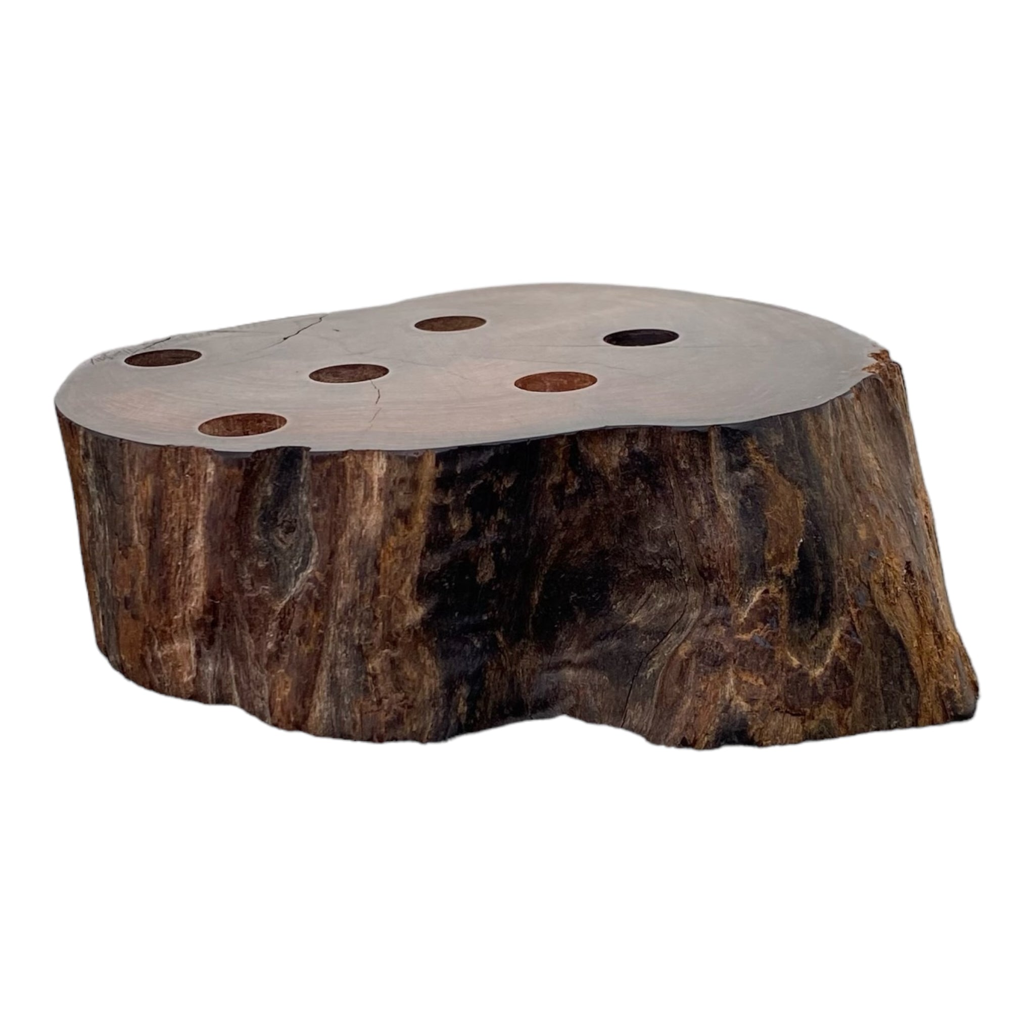 6 Hole Wood Display Stand Holder For 14mm Bong Bowl Pieces Or Quartz Bangers - Red Wood Burl With Live Edge