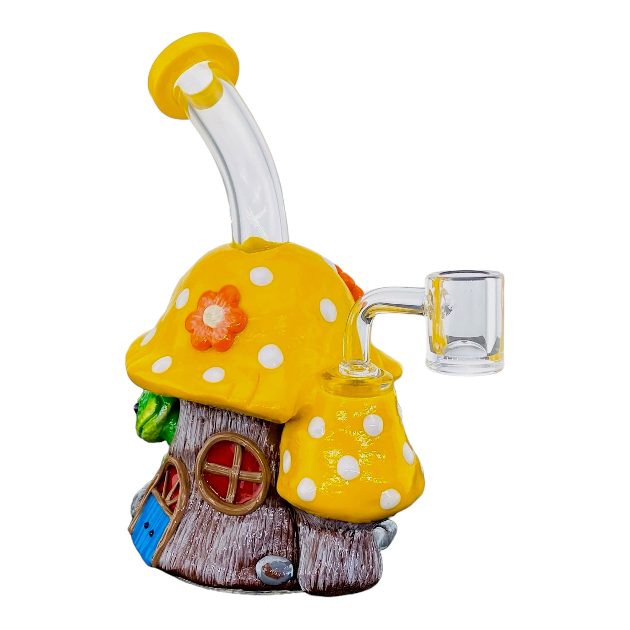 cute girly Yellow And White Mushroom Small Dab Rig With Frog