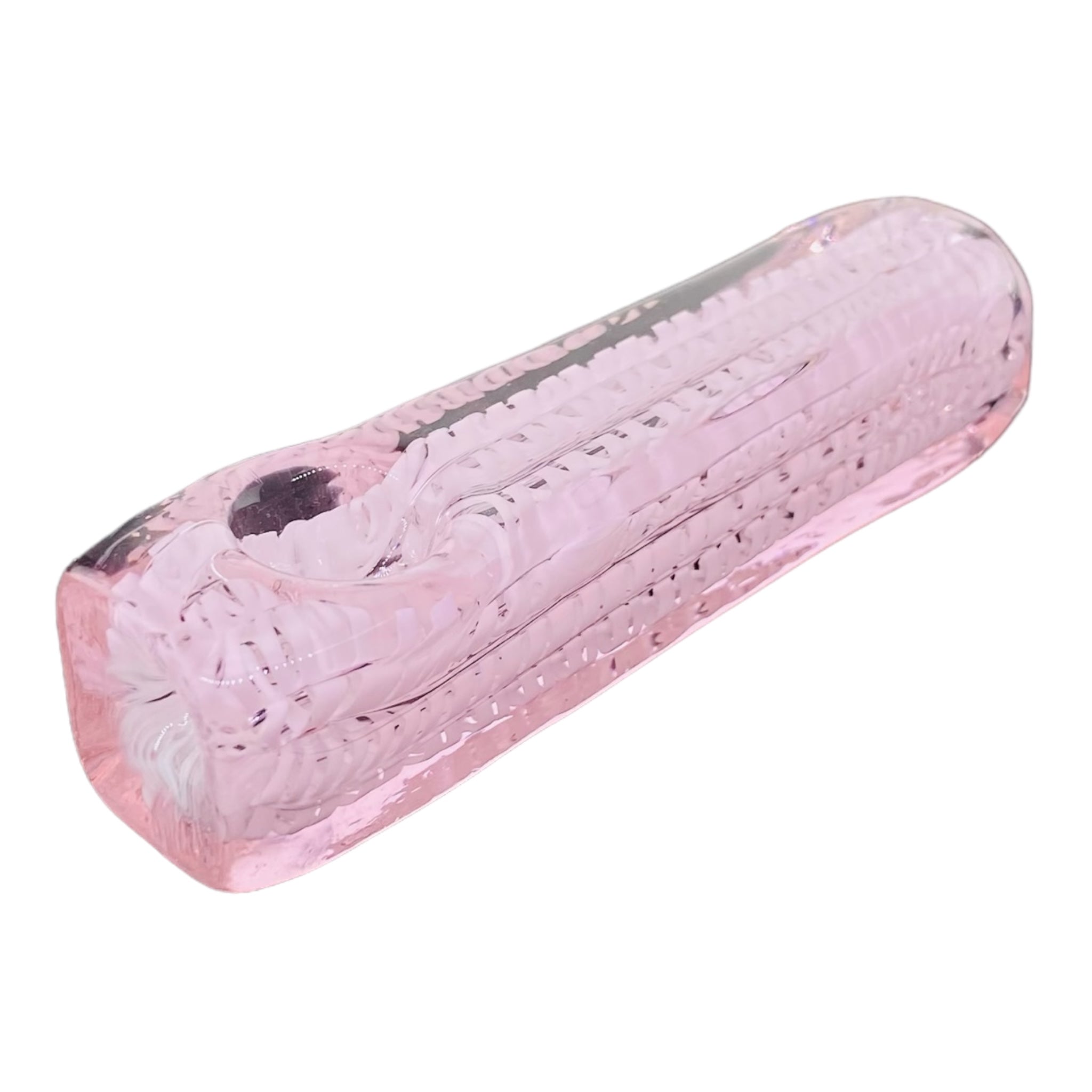 Glass Hand Pipes - Pink And White Linework Twist Rectangle Glass Hand Pipe