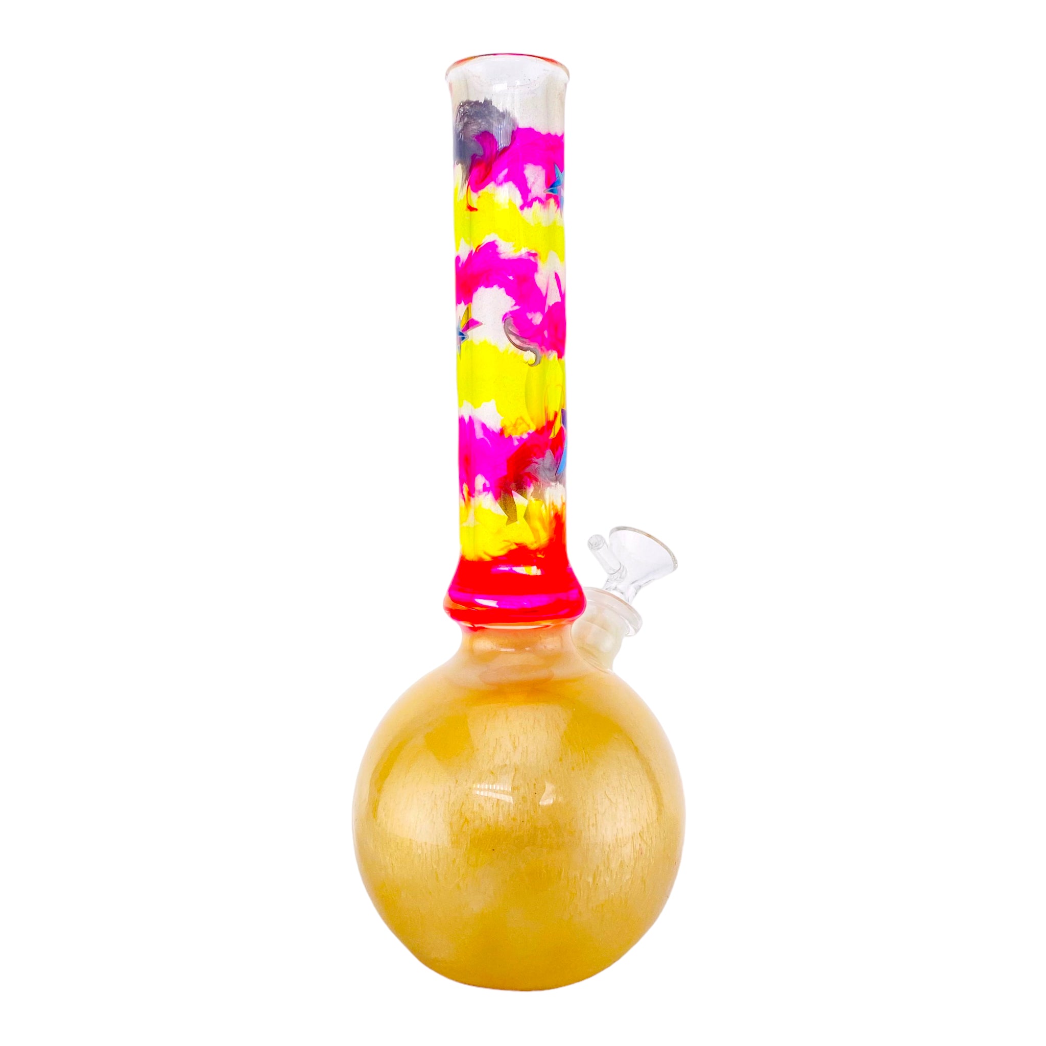 Oregon Blown Glass - Pink And Yellow Unicorn Decal Bubble Base Bong
