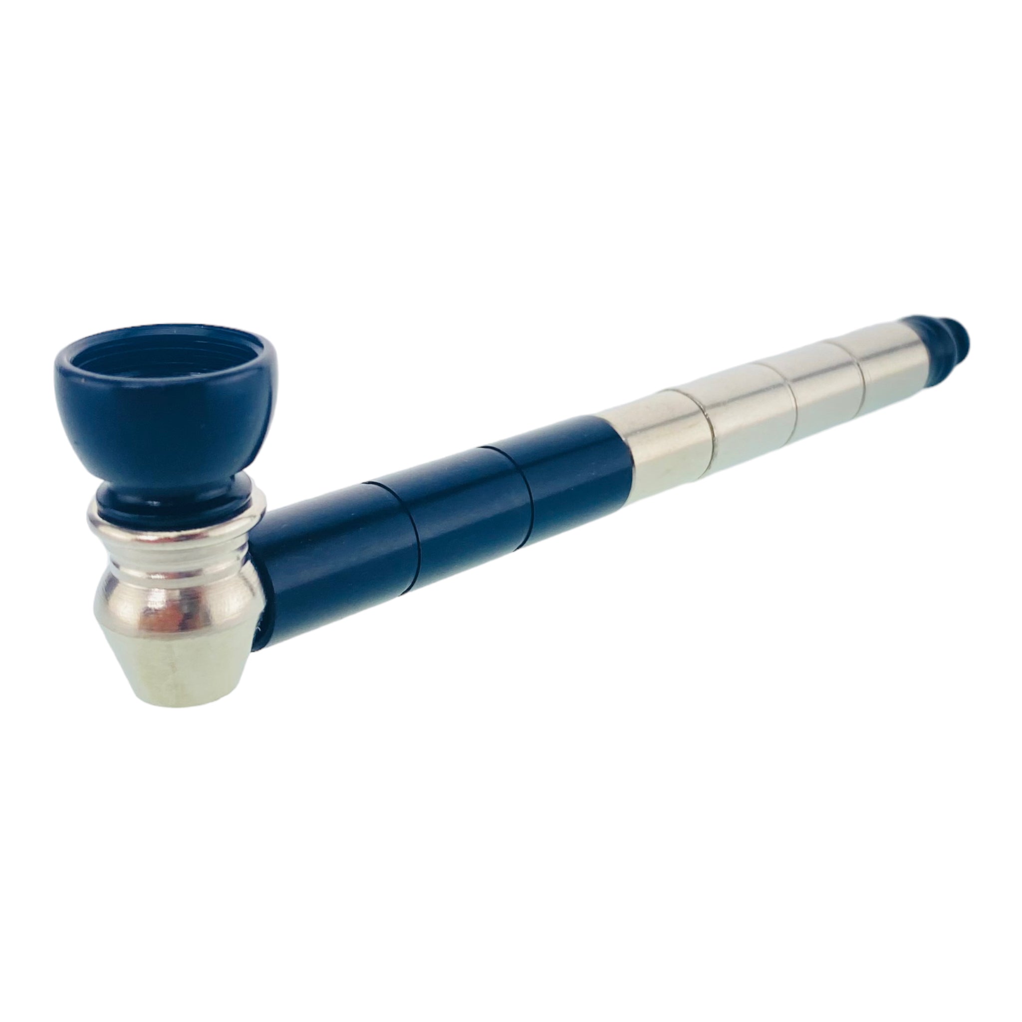 Metal Hand Pipes - Black & Silver Long Stem Aluminum Metal Pipe