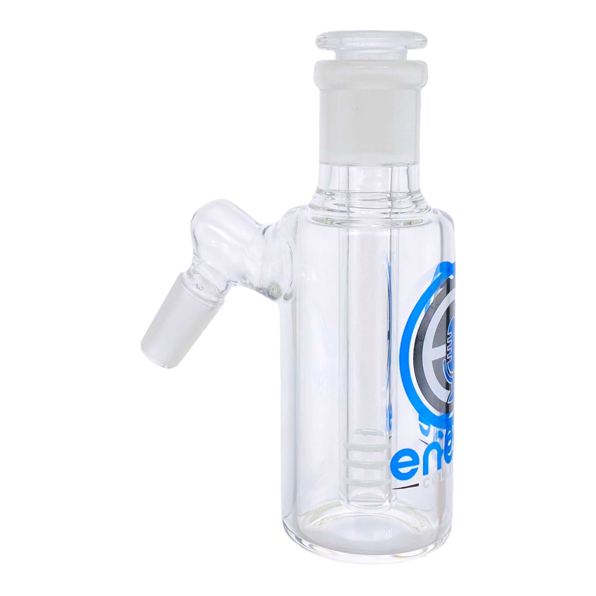 Encore Glass 14mm Ash Cathcer With 45 Degree Joint And Removable Downstem Blue Logo
