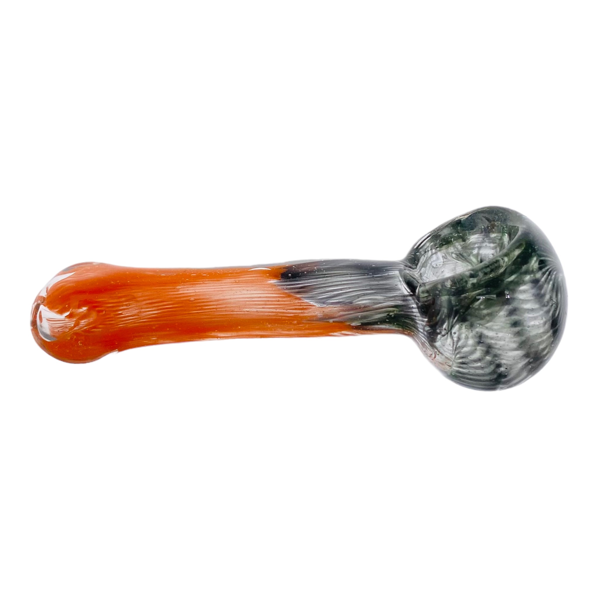 Basic Glass Spoon Pipe With Orange And Black Spiral Color Twist