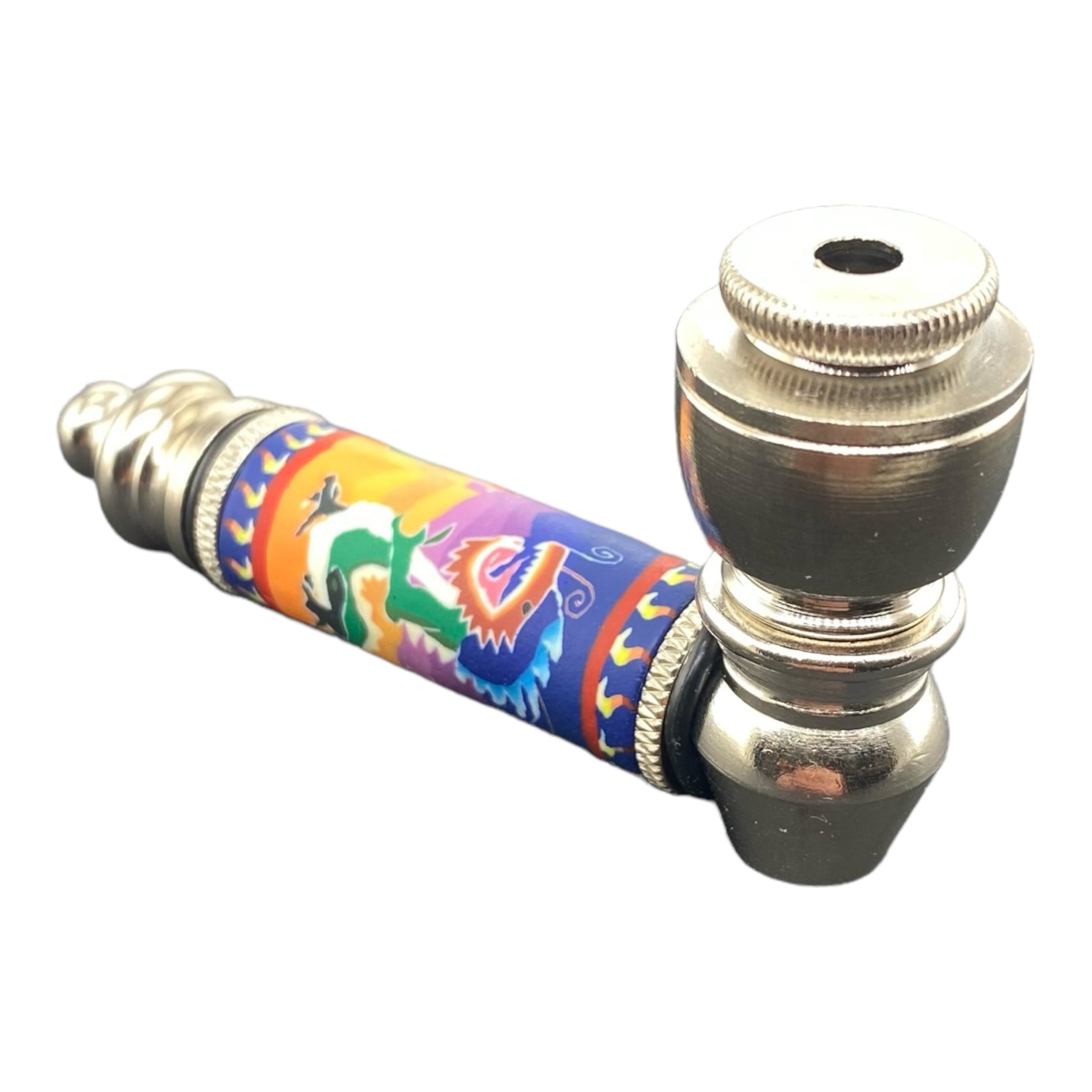 Metal Hand Pipes - Silver Chrome Hand Pipe With Dragon