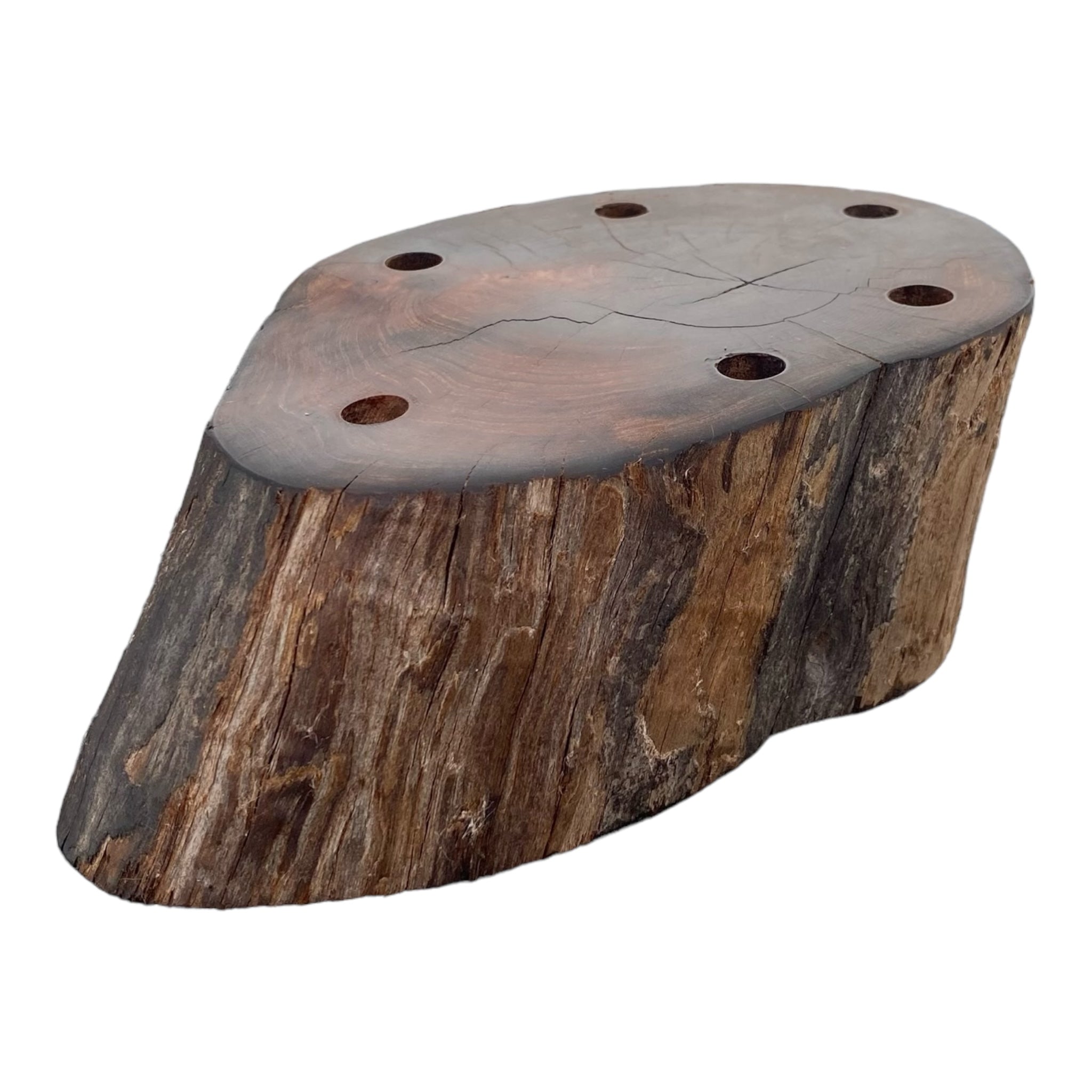 6 Hole Wood Display Stand Holder For 10mm Bong Bowl Pieces Or Quartz Bangers - Redwood Driftwood With Live Edge