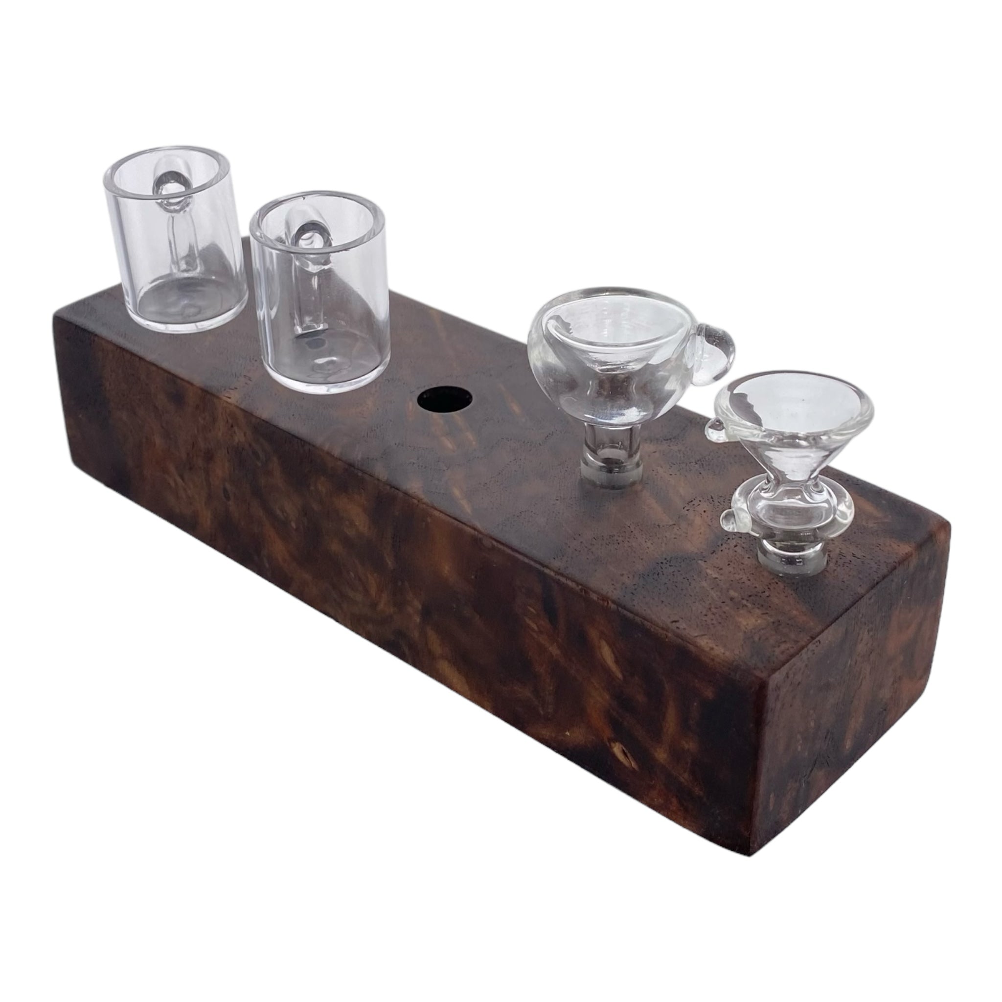 5 Hole Wood Display Stand Holder For 10mm Bong Bowl Pieces Or Quartz Bangers - Black Walnut Burl