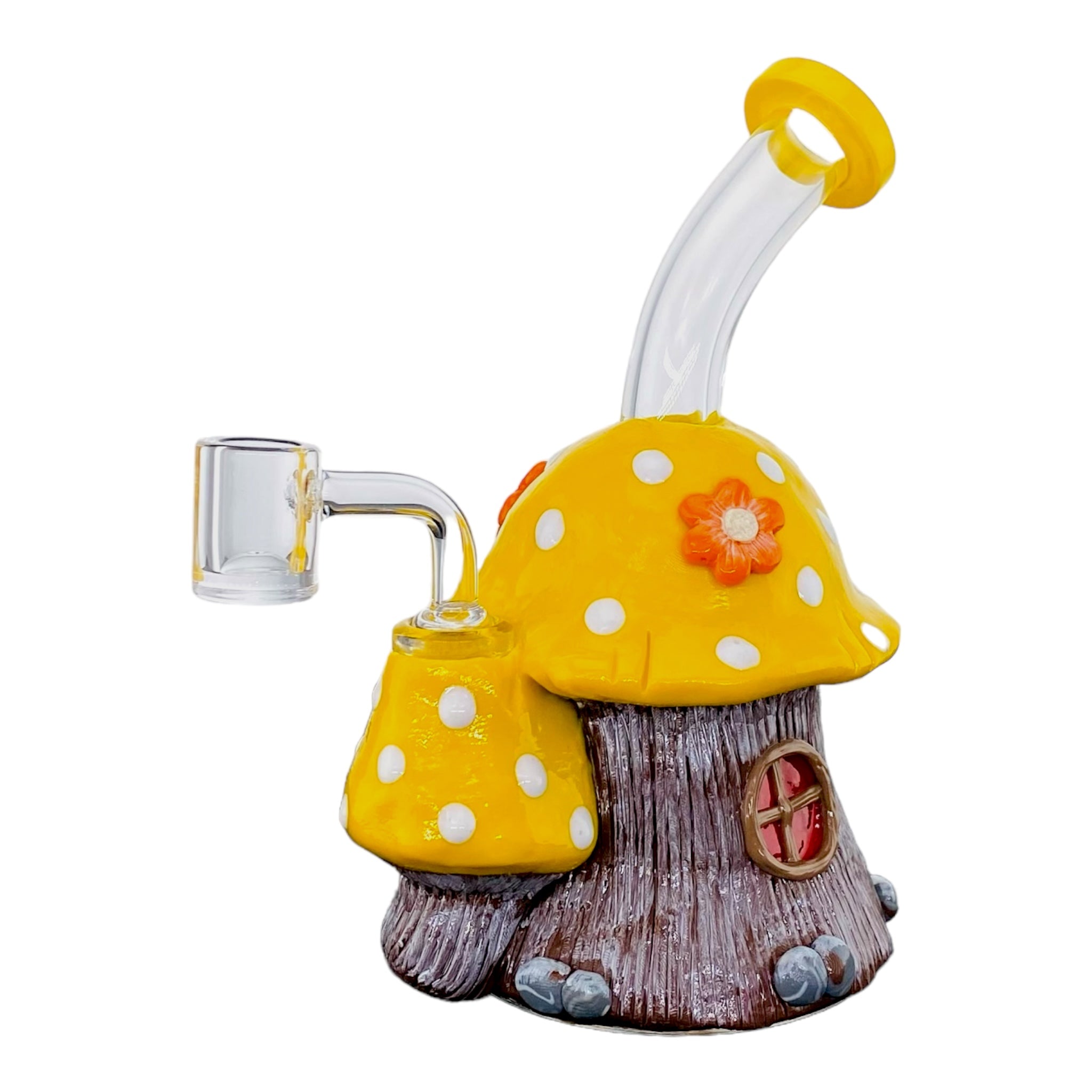 cute girly Yellow And White Mushroom Small Dab Rig With Frog