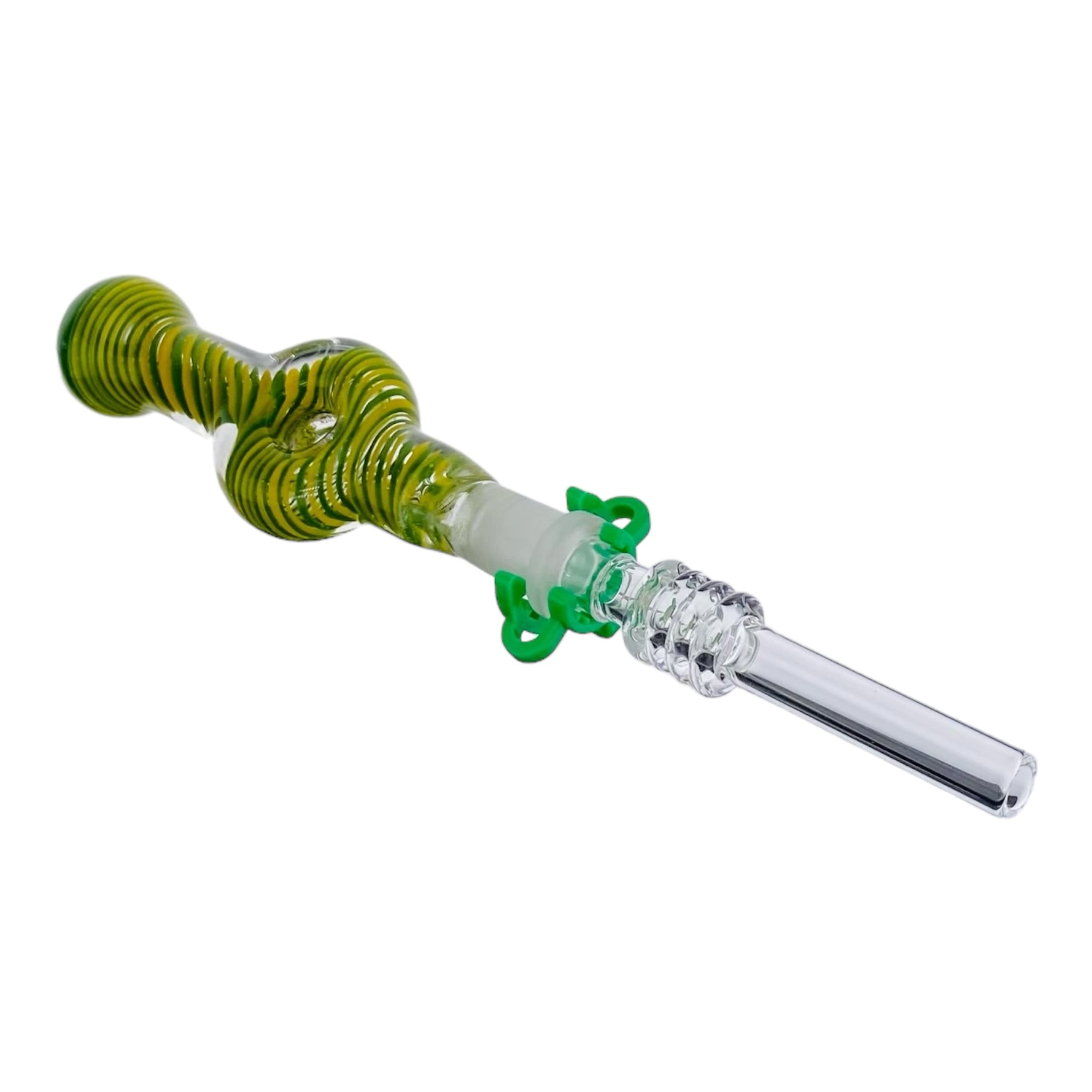 10mm Nectar Collector - Green And Yellow Inside Out Spiral Donut With Quartz Tip