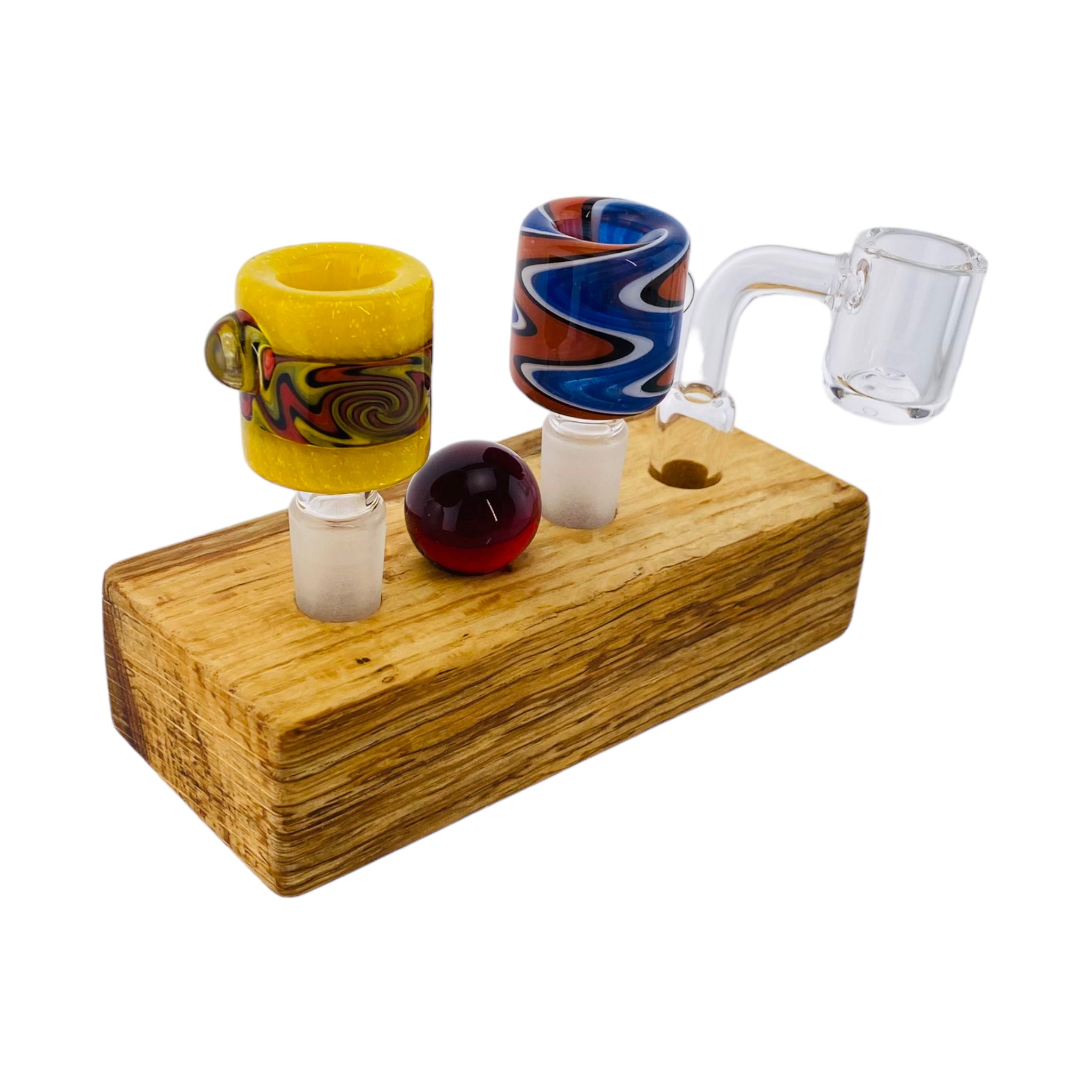 4 Hole Wood Display Stand Holder For 14mm Bong Bowl Pieces Or Quartz Bangers - Cork Oak