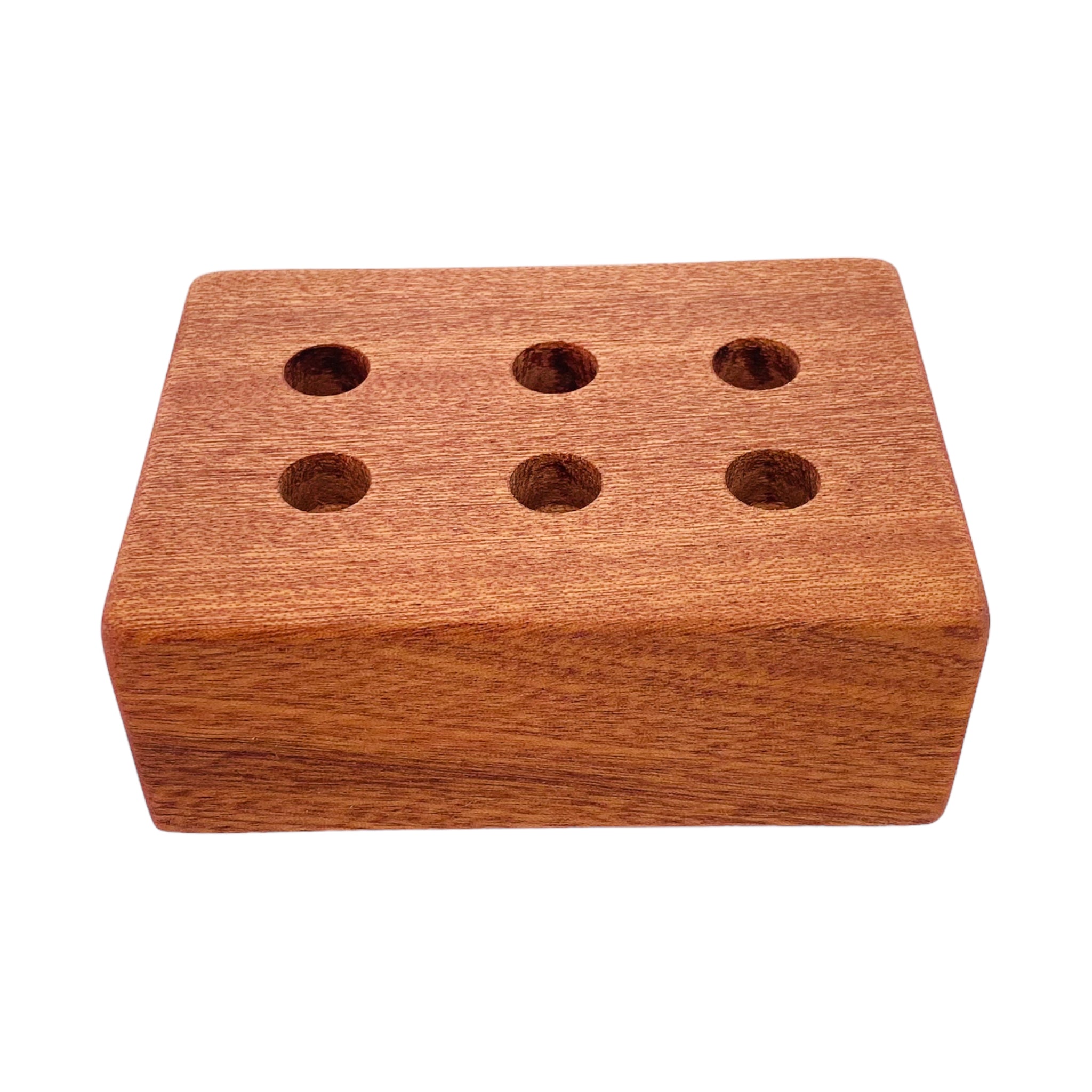 6 Hole Wood Display Stand Holder For 14mm Bong Bowl Pieces Or Quartz Bangers - Mahogany Block