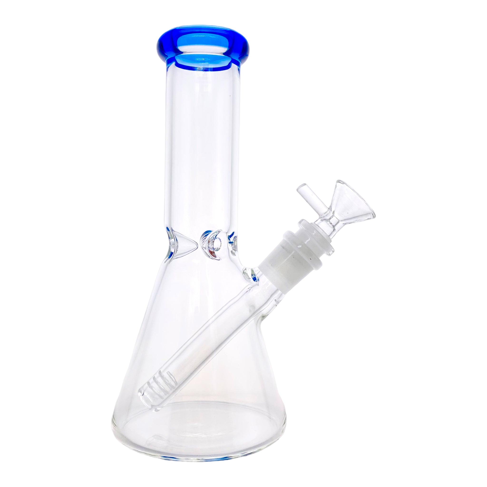 8 Inch Small Clear Beaker Bong With Blue Color Lip