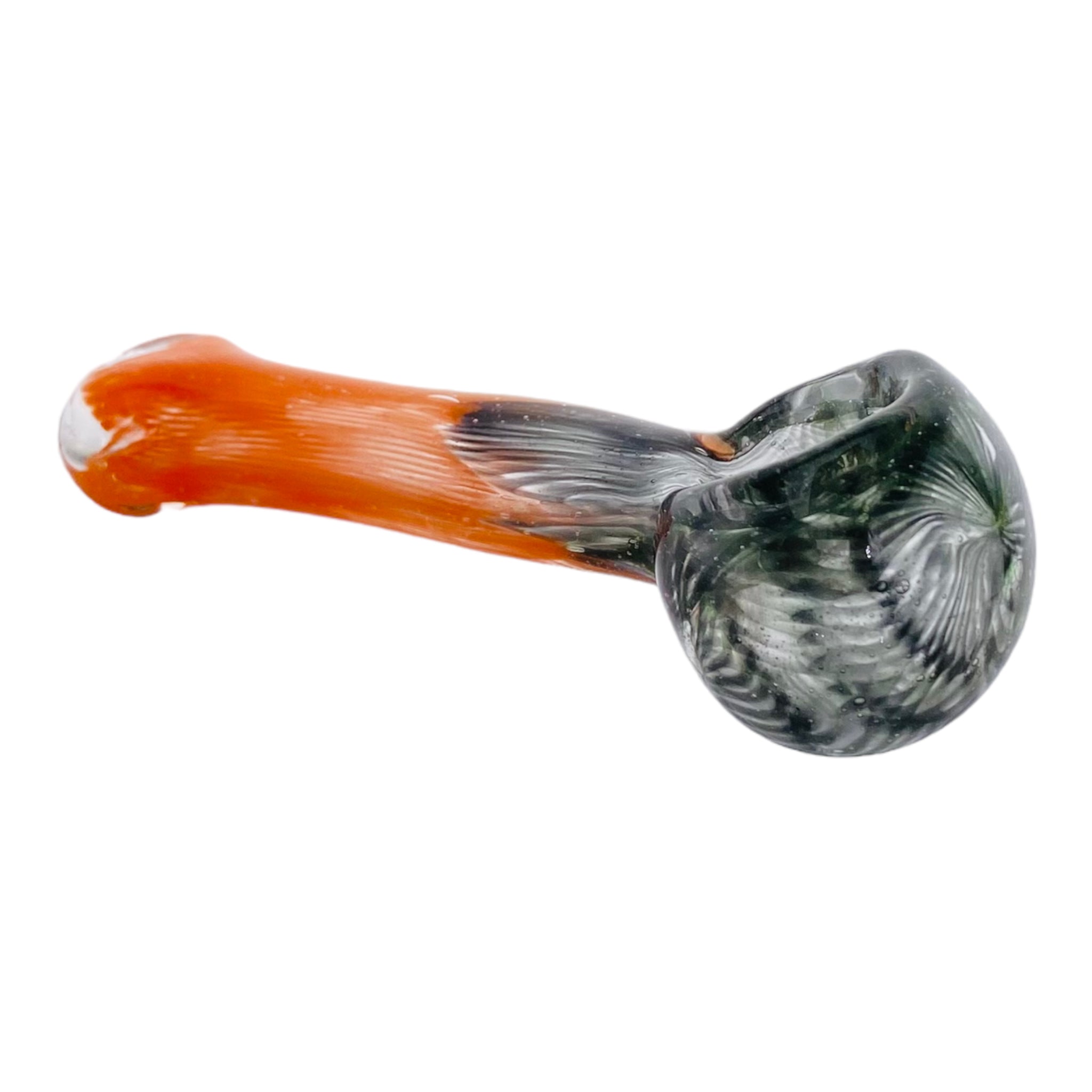 Basic Glass Spoon Pipe With Orange And Black Spiral Color Twist