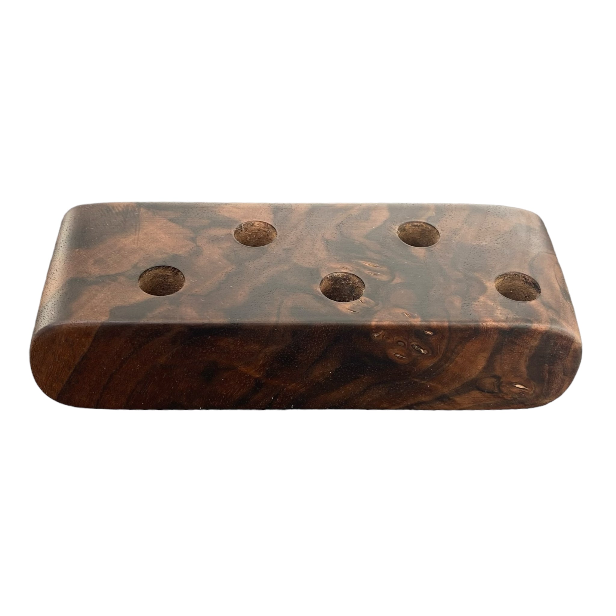 5 Hole Wood Display Stand Holder For 14mm Bong Bowl Pieces Or Quartz Bangers - Black Walnut Burl