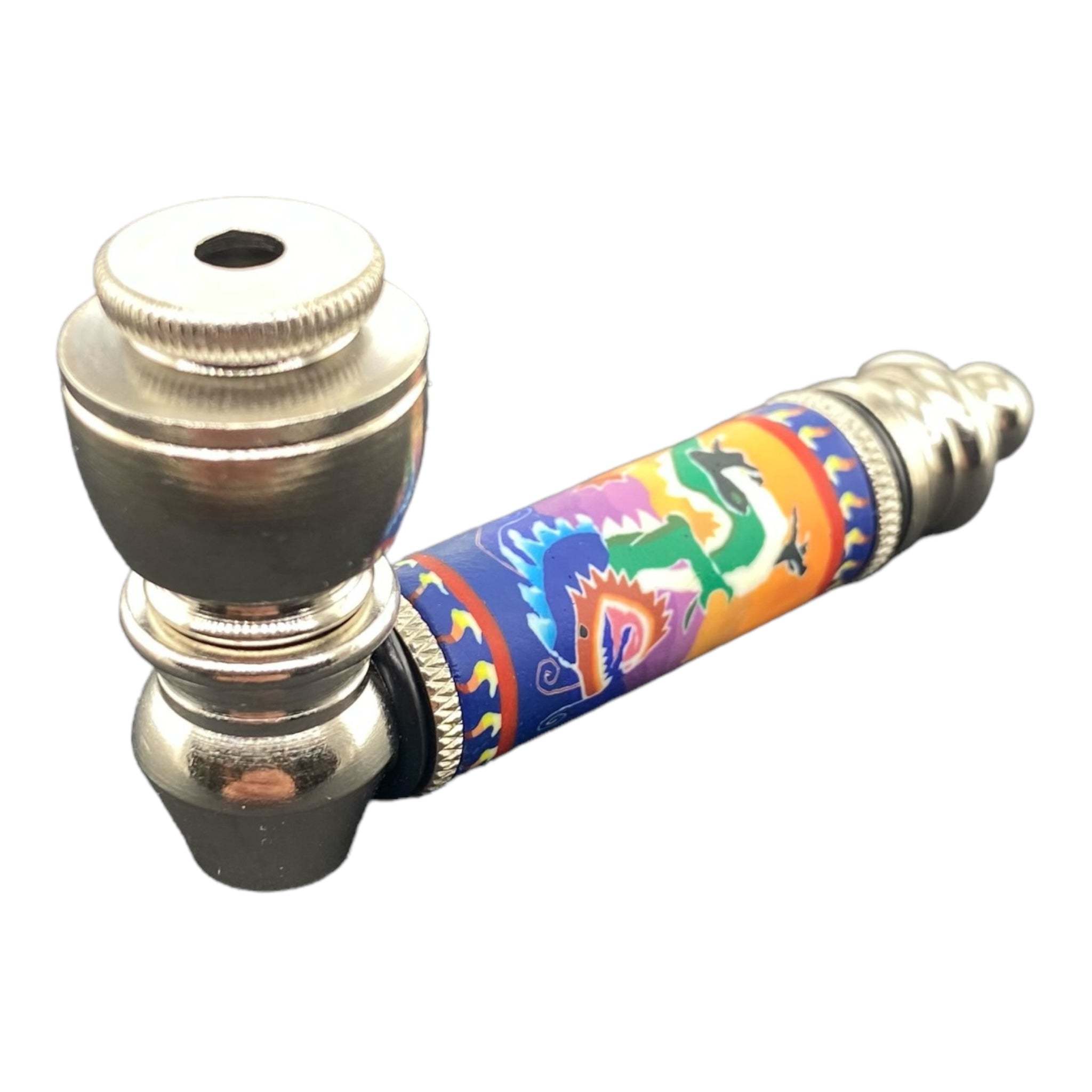 Metal Hand Pipes - Silver Chrome Hand Pipe With Dragon