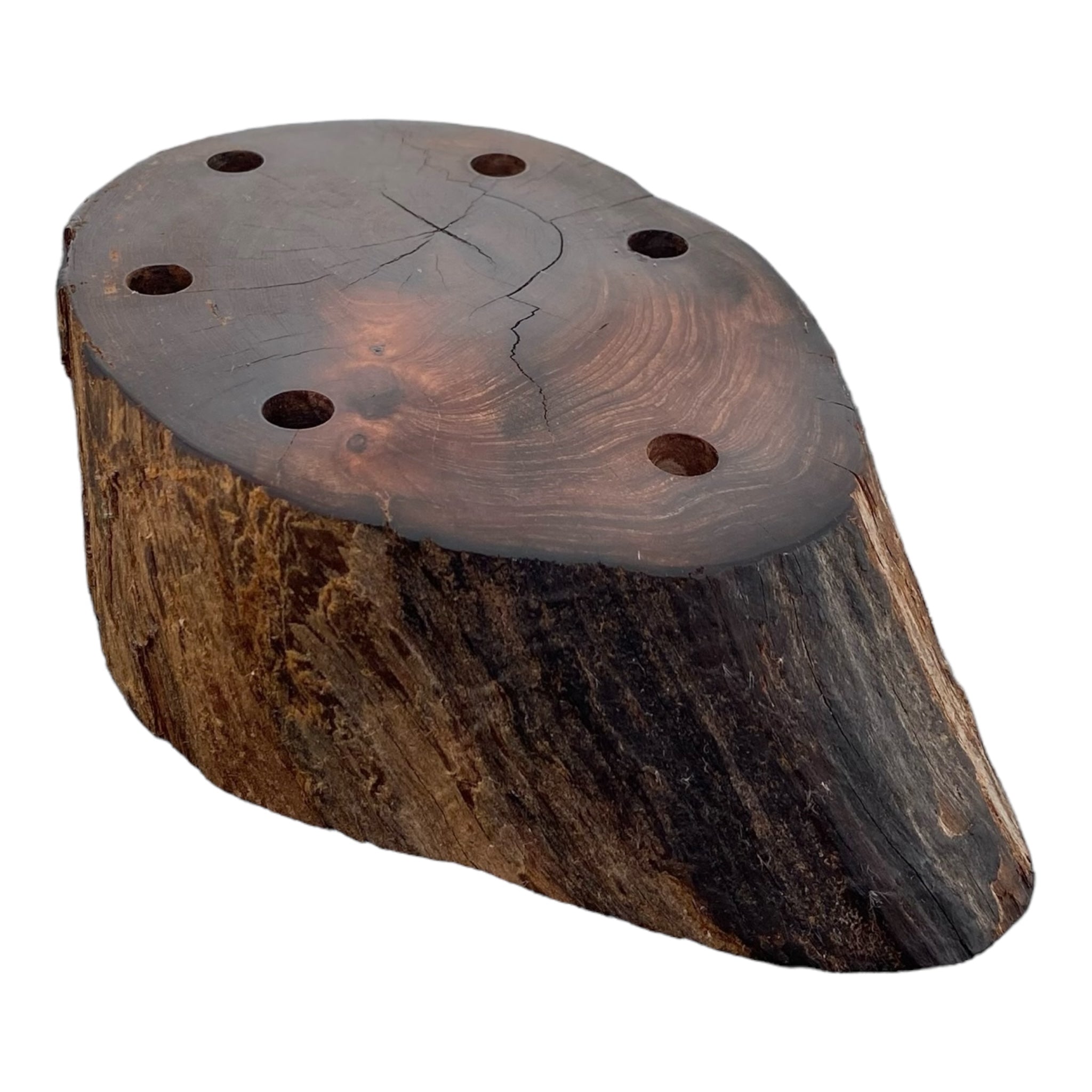 6 Hole Wood Display Stand Holder For 10mm Bong Bowl Pieces Or Quartz Bangers - Redwood Driftwood With Live Edge