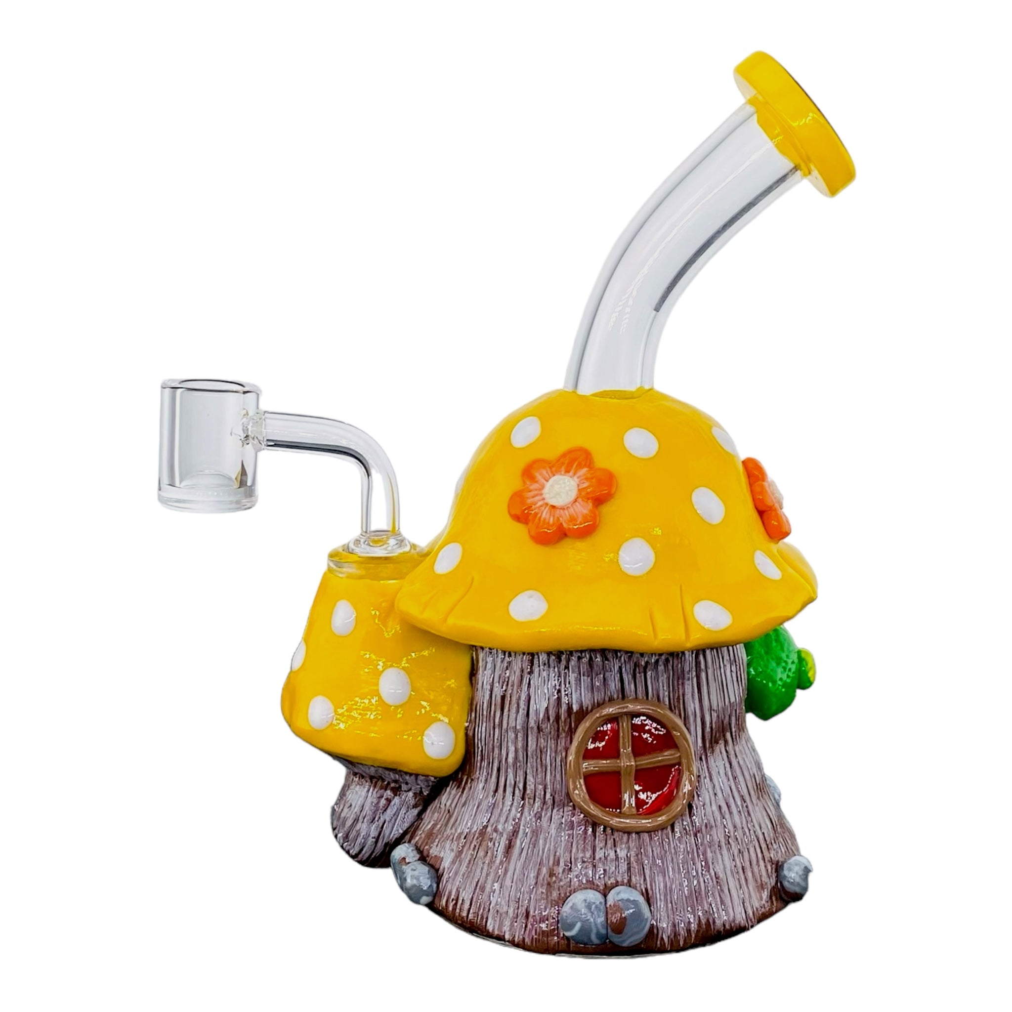 cute girly Yellow And White Mushroom Small Dab Rig With Frog