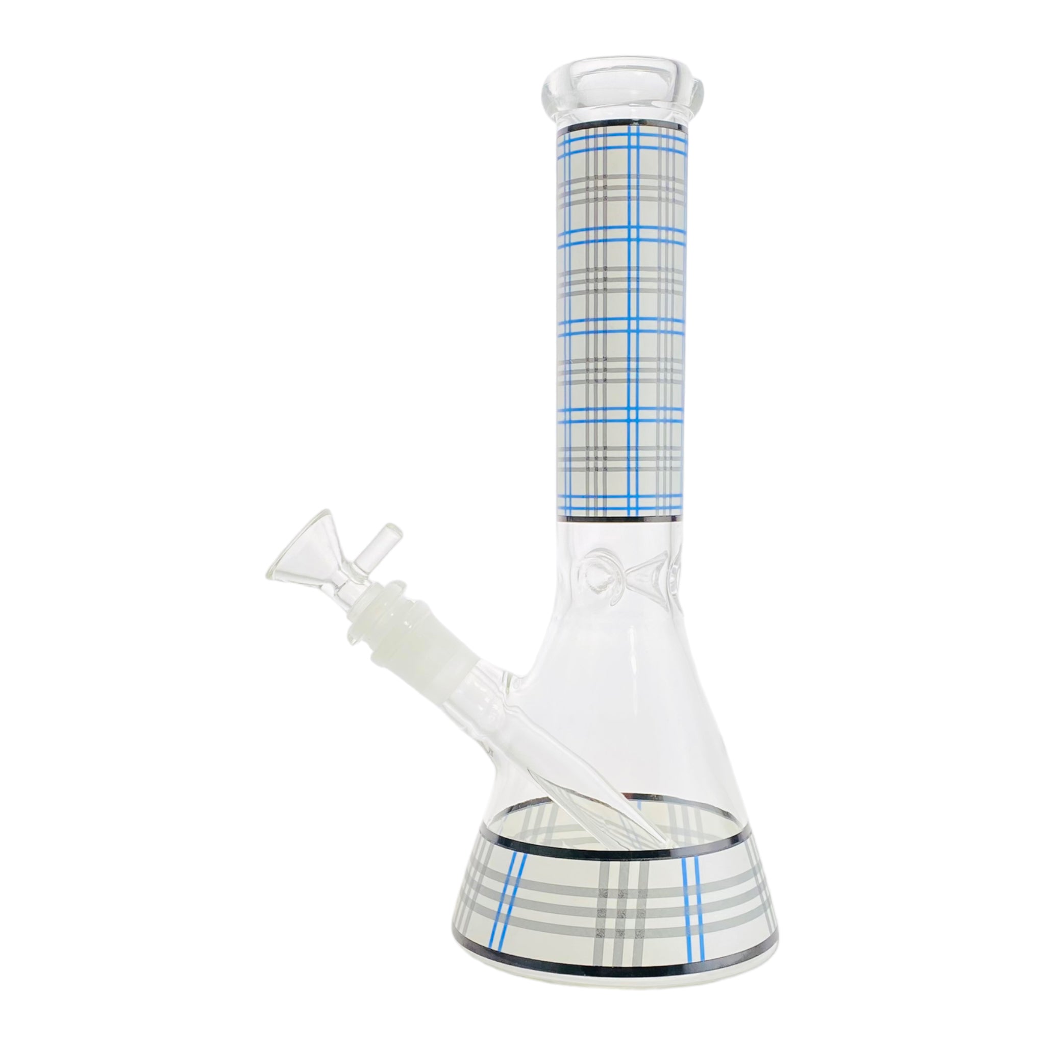 10 Inch Glass Beaker Bong With White And Blue Plaid