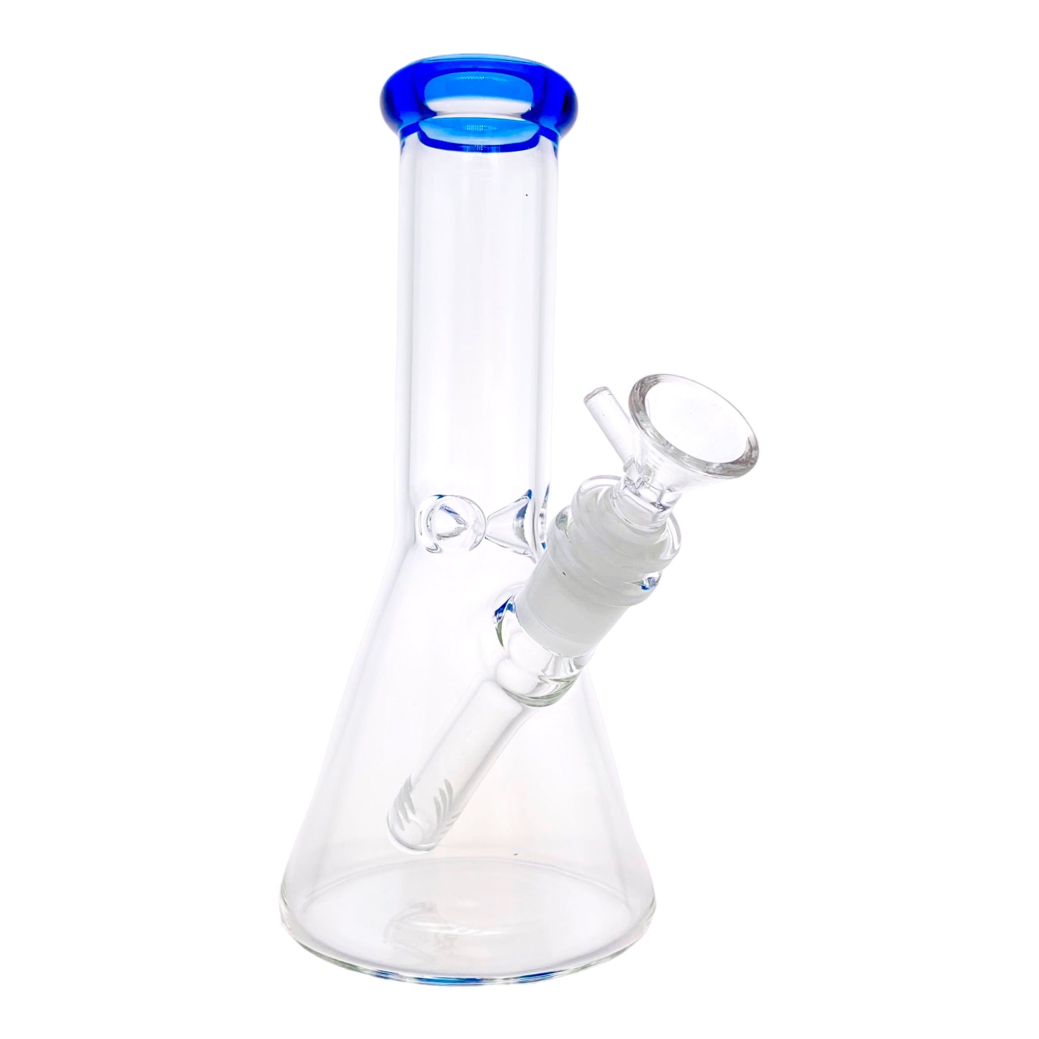 8 Inch Small Clear Beaker Bong With Blue Color Lip