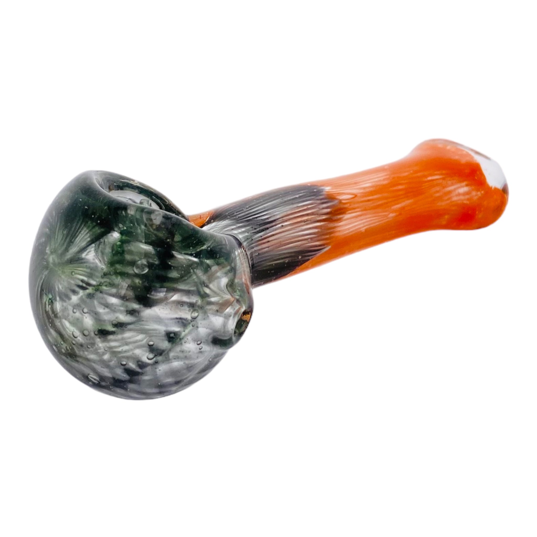 Basic Glass Spoon Pipe With Orange And Black Spiral Color Twist