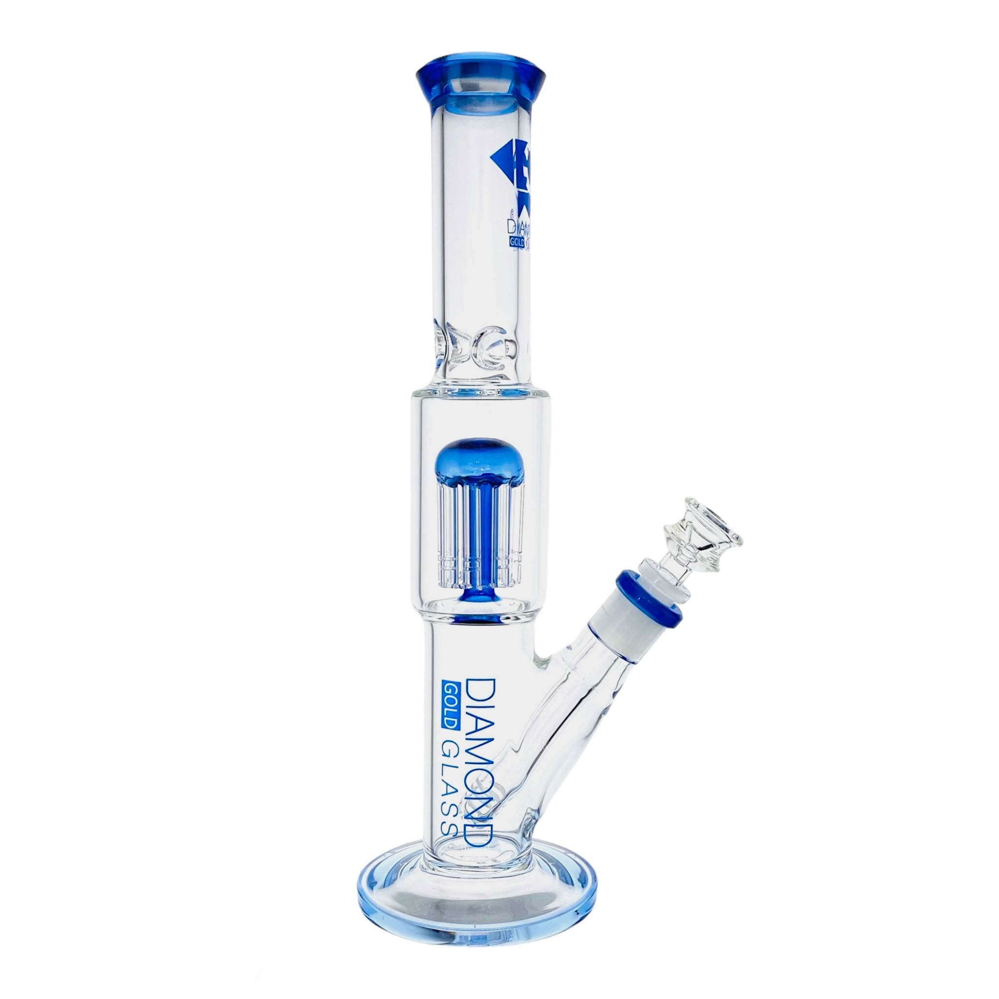 Diamond Glass Bong - Blue 12 Inch Straight Tube Bong With Tree Perc