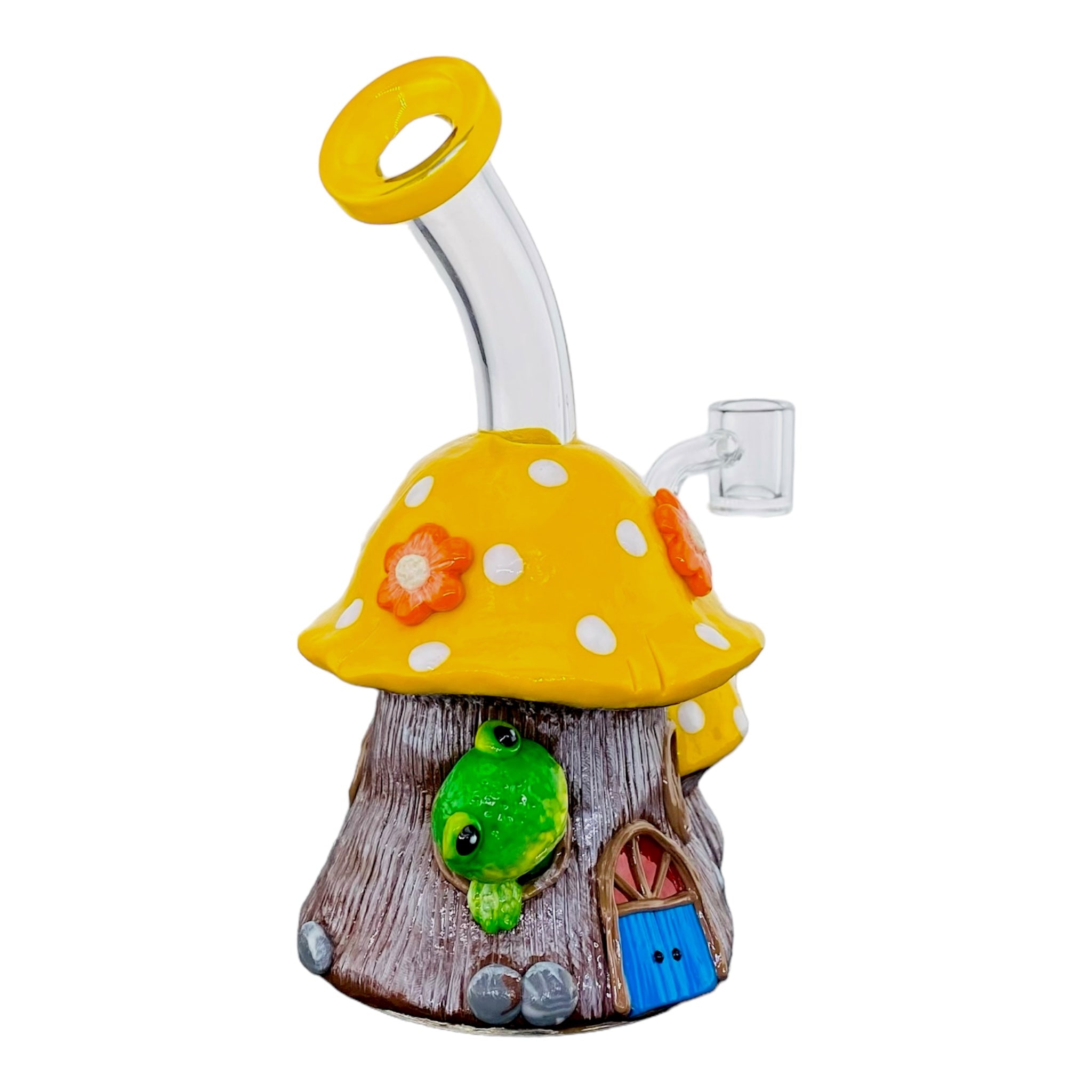 cute girly Yellow And White Mushroom Small Dab Rig With Frog