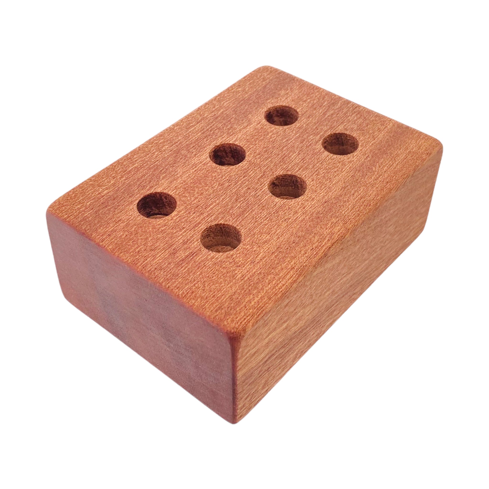 6 Hole Wood Display Stand Holder For 14mm Bong Bowl Pieces Or Quartz Bangers - Mahogany Block