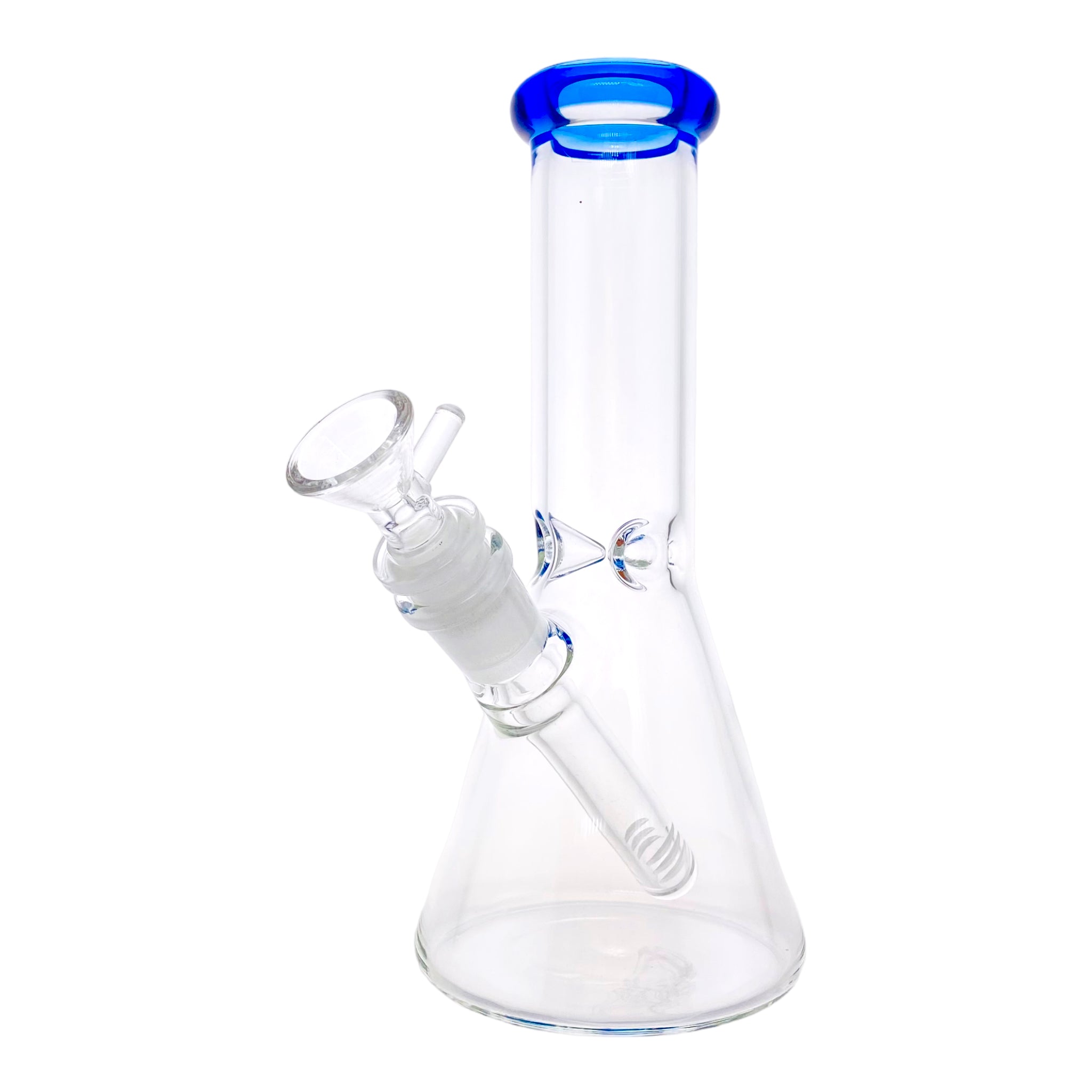 8 Inch Small Clear Beaker Bong With Blue Color Lip